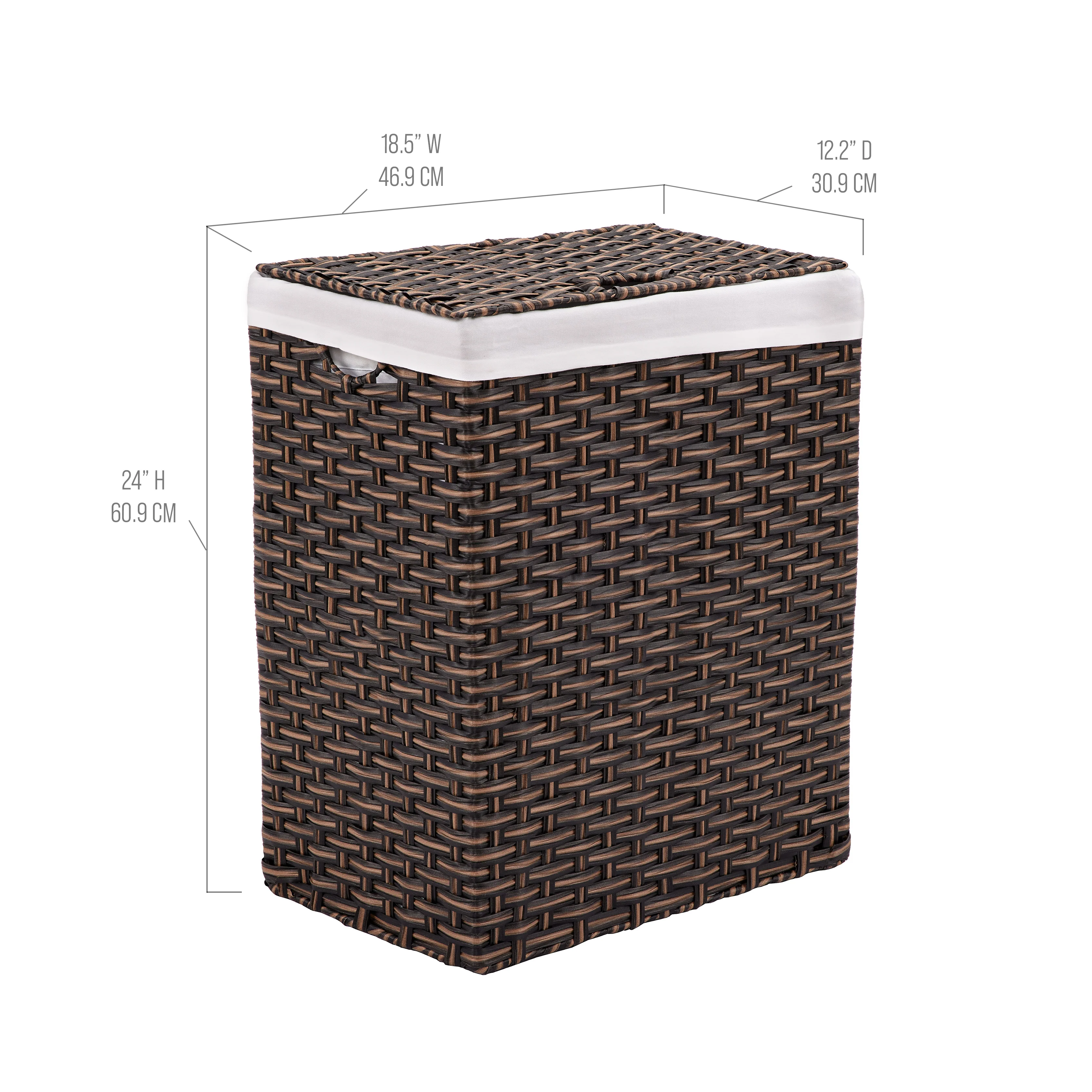 Handwoven Lidded Laundry Hamper, Mocha Brown - Image 3