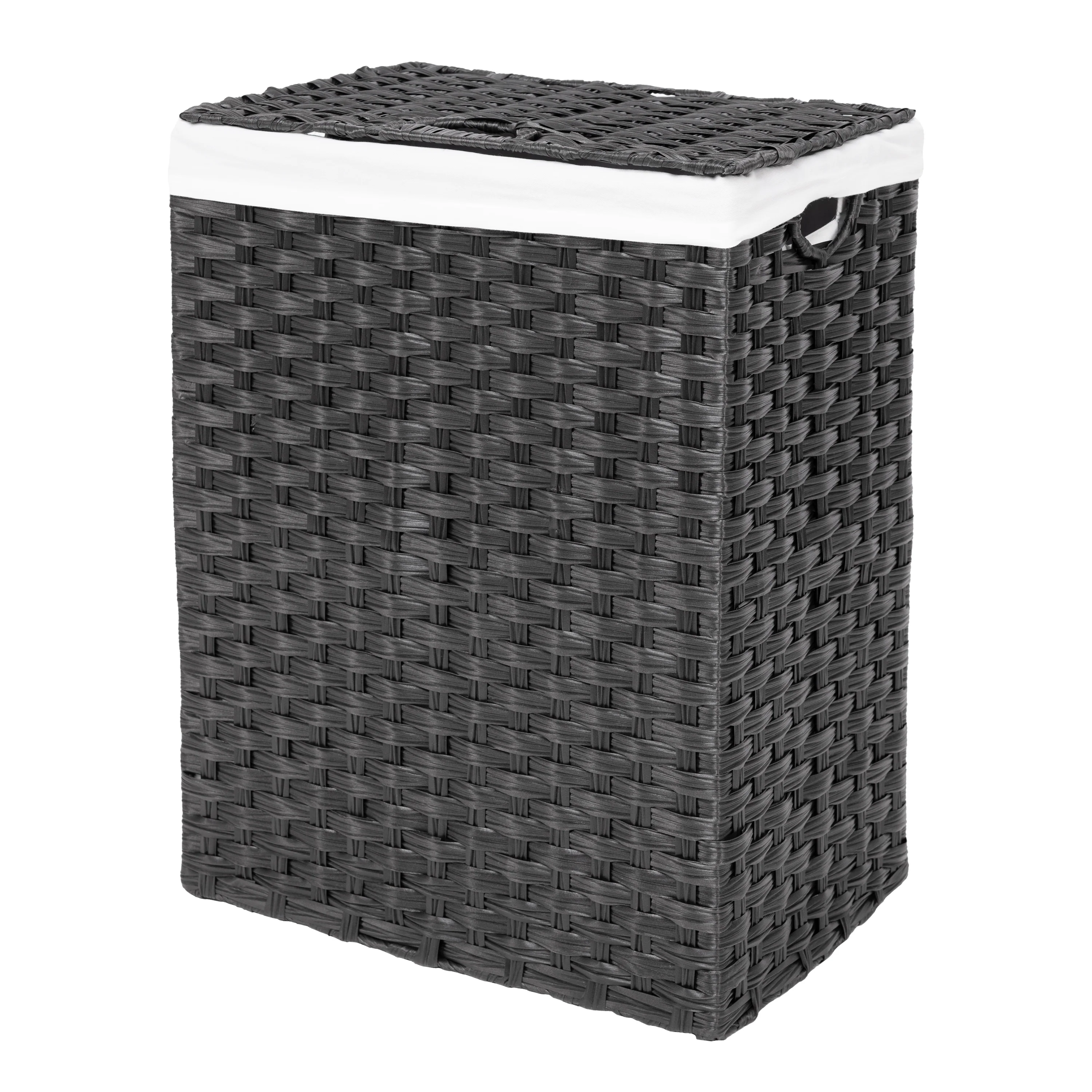 Handwoven Lidded Laundry Hamper, Black - Image 10