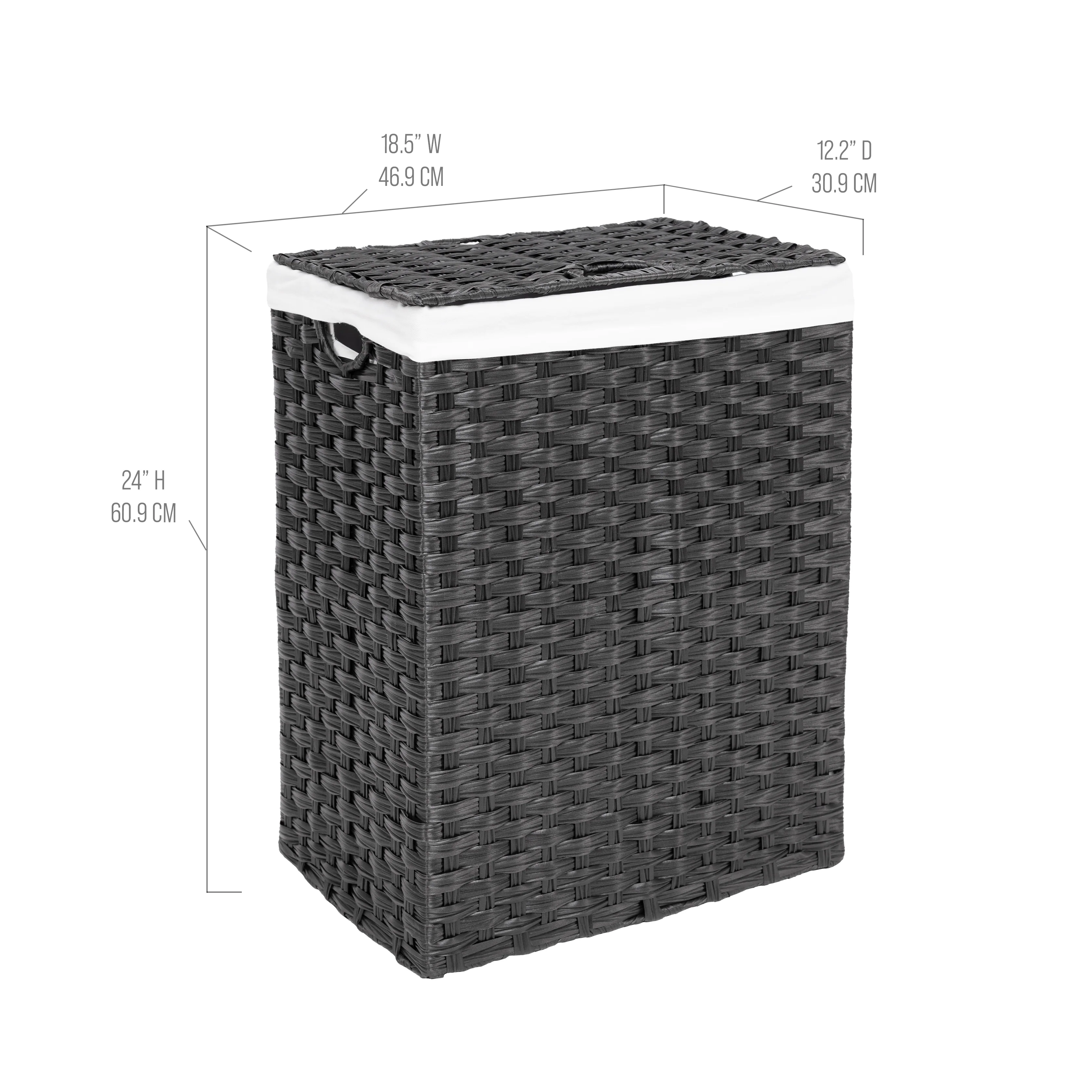 Handwoven Lidded Laundry Hamper, Black - Image 3