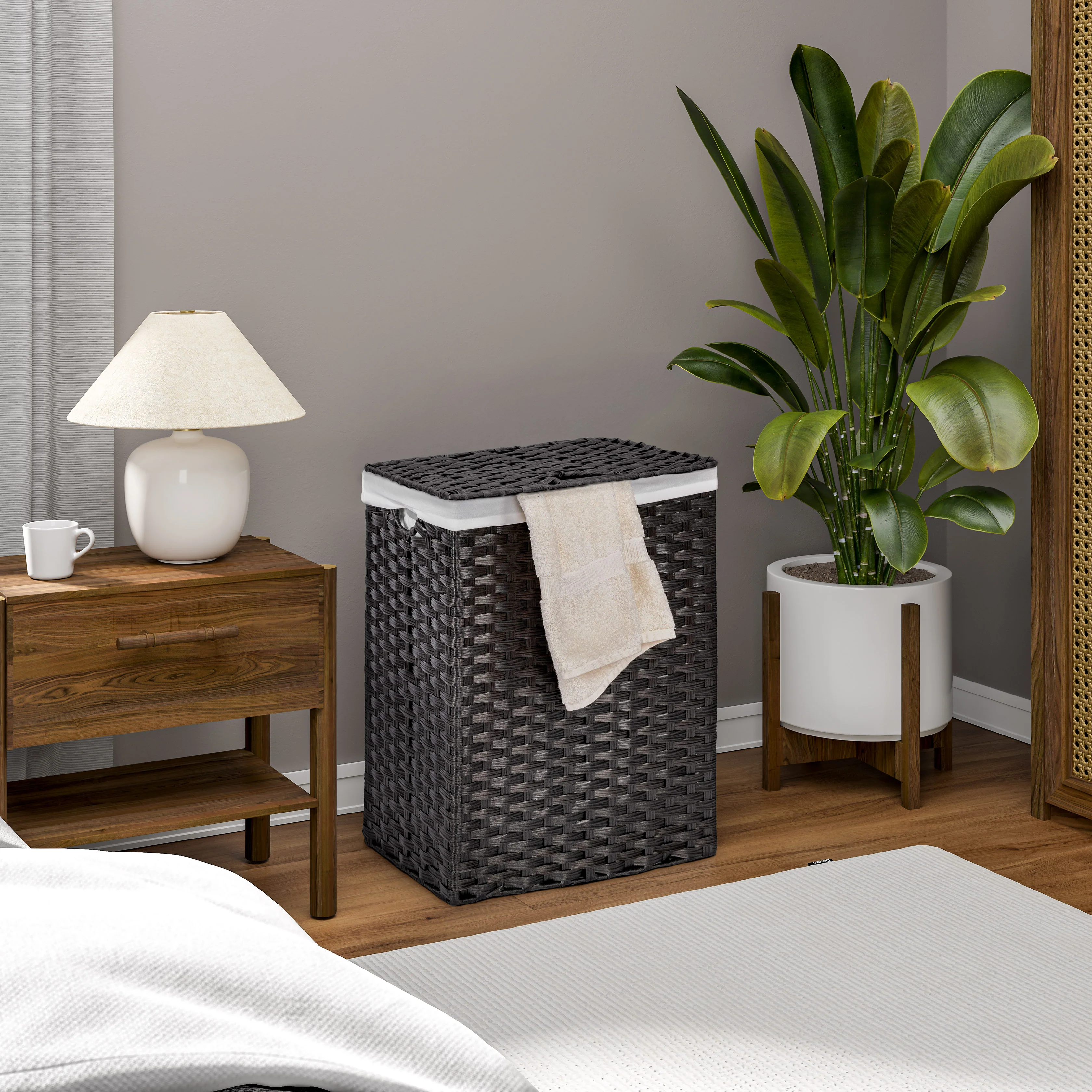 Handwoven Lidded Laundry Hamper, Black - Image 7