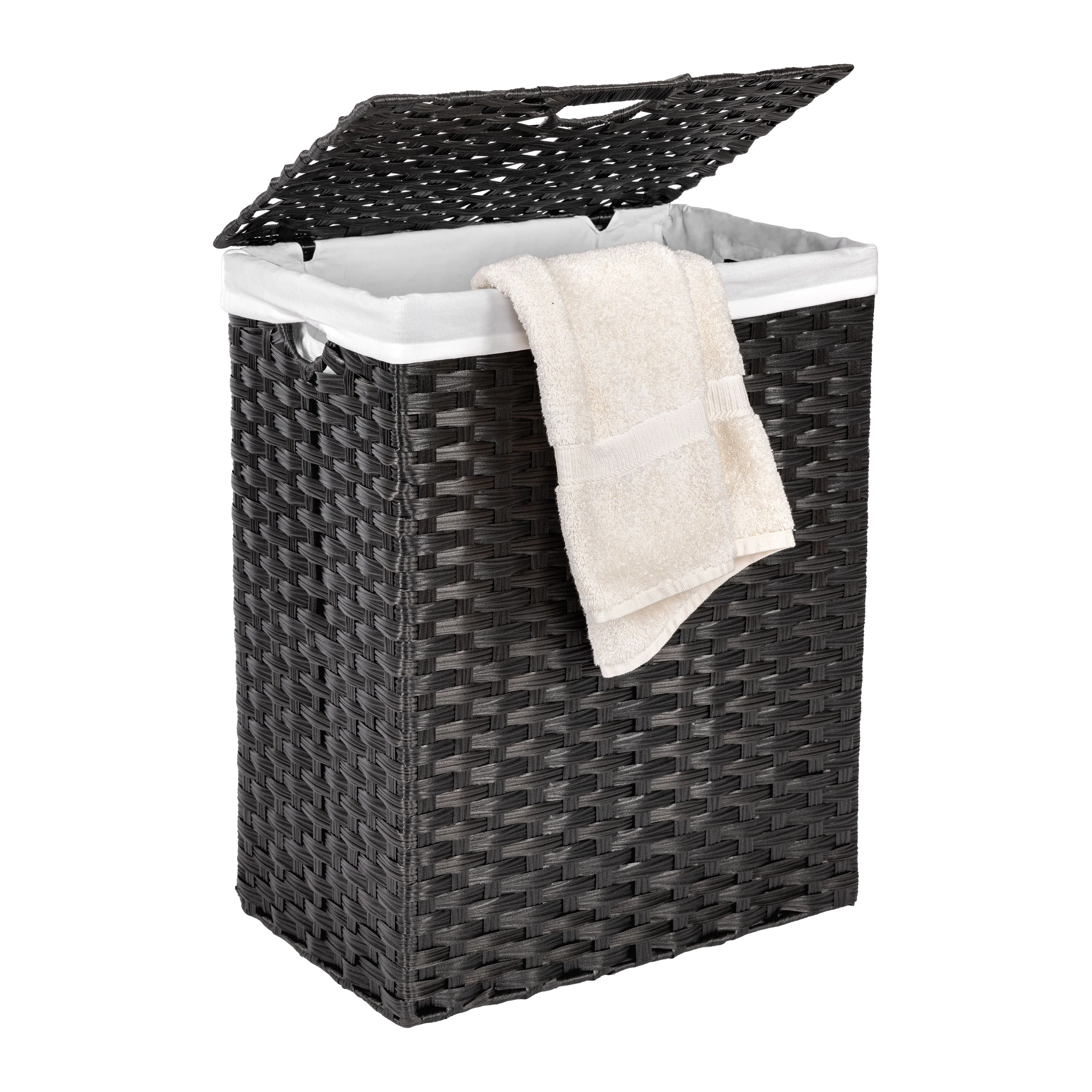 Handwoven Lidded Laundry Hamper, Black - Image 9