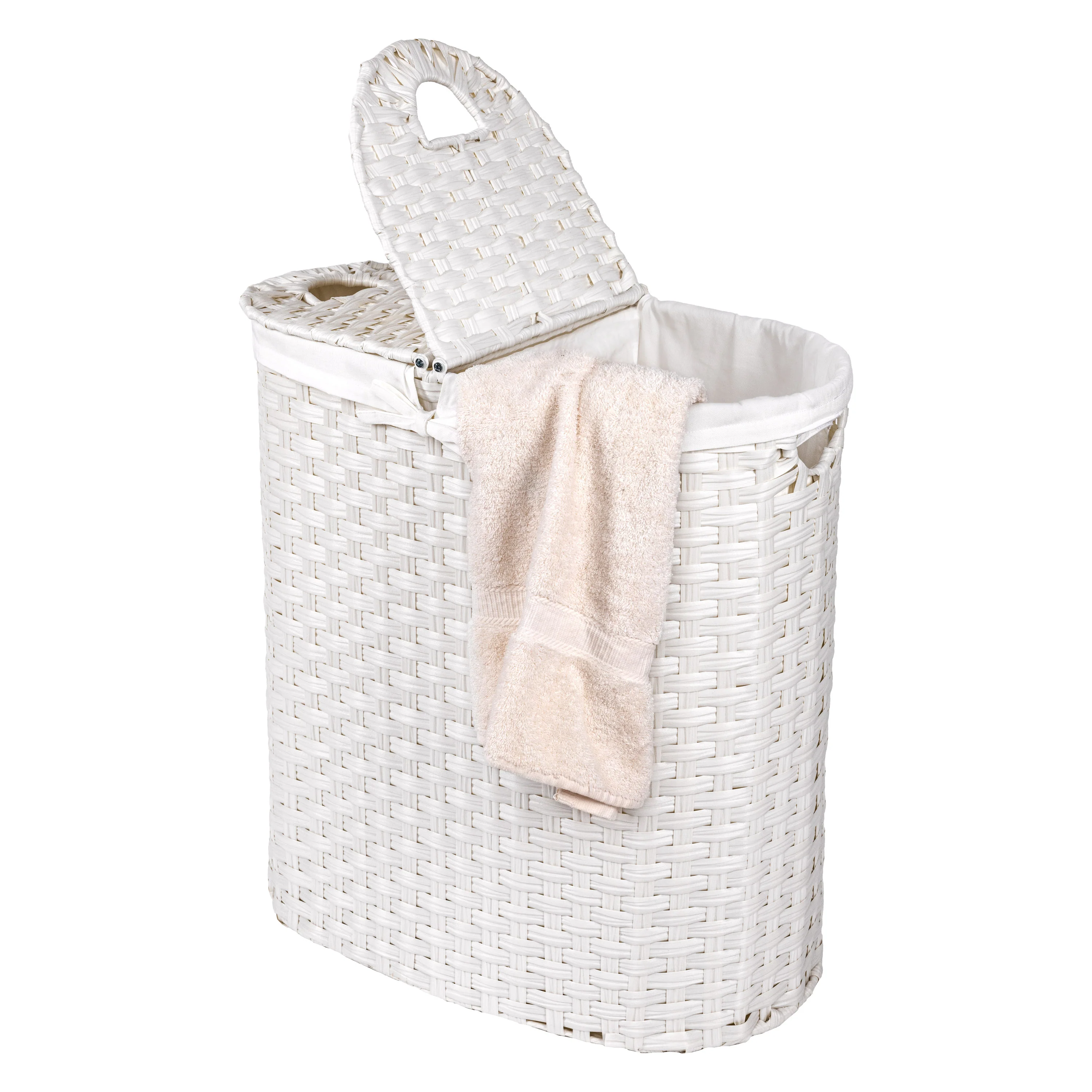 Handwoven Lidded Oval Double Laundry Hamper - Image 10