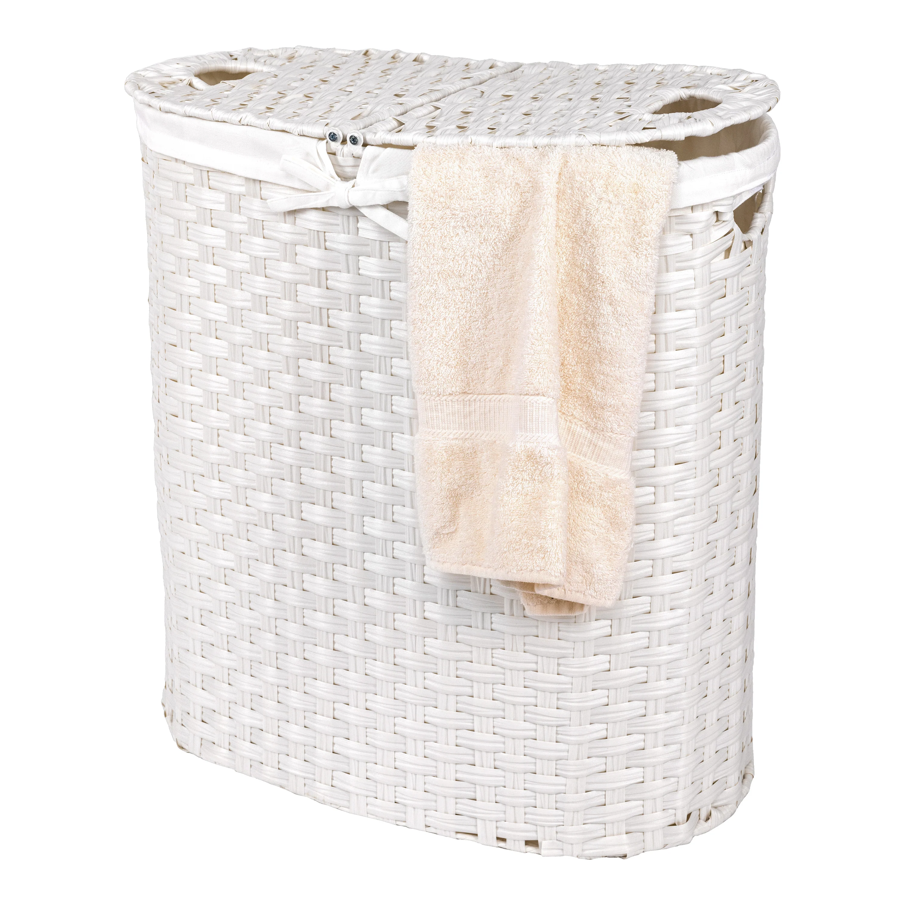 Handwoven Lidded Oval Double Laundry Hamper - Image 11