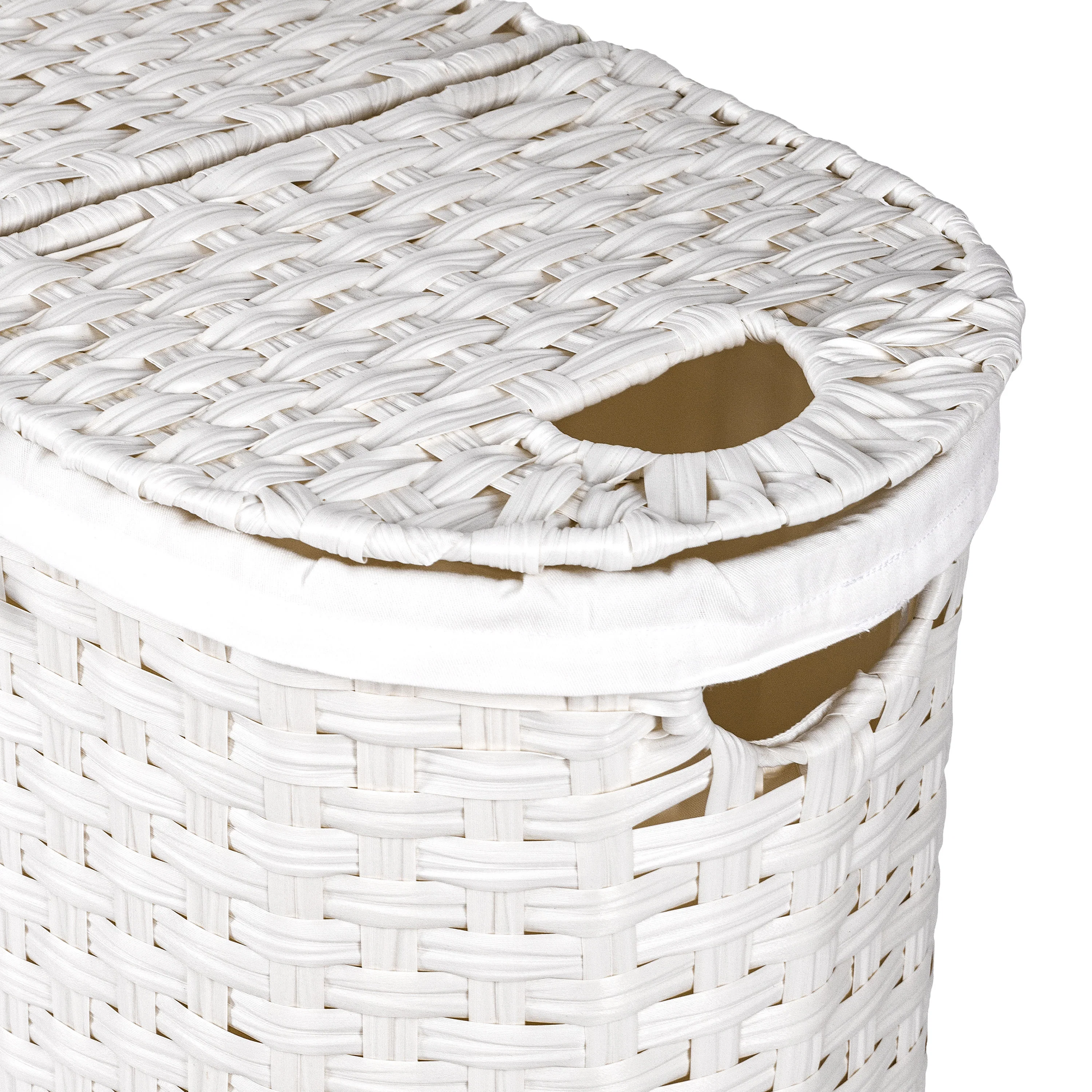 Handwoven Lidded Oval Double Laundry Hamper - Image 12