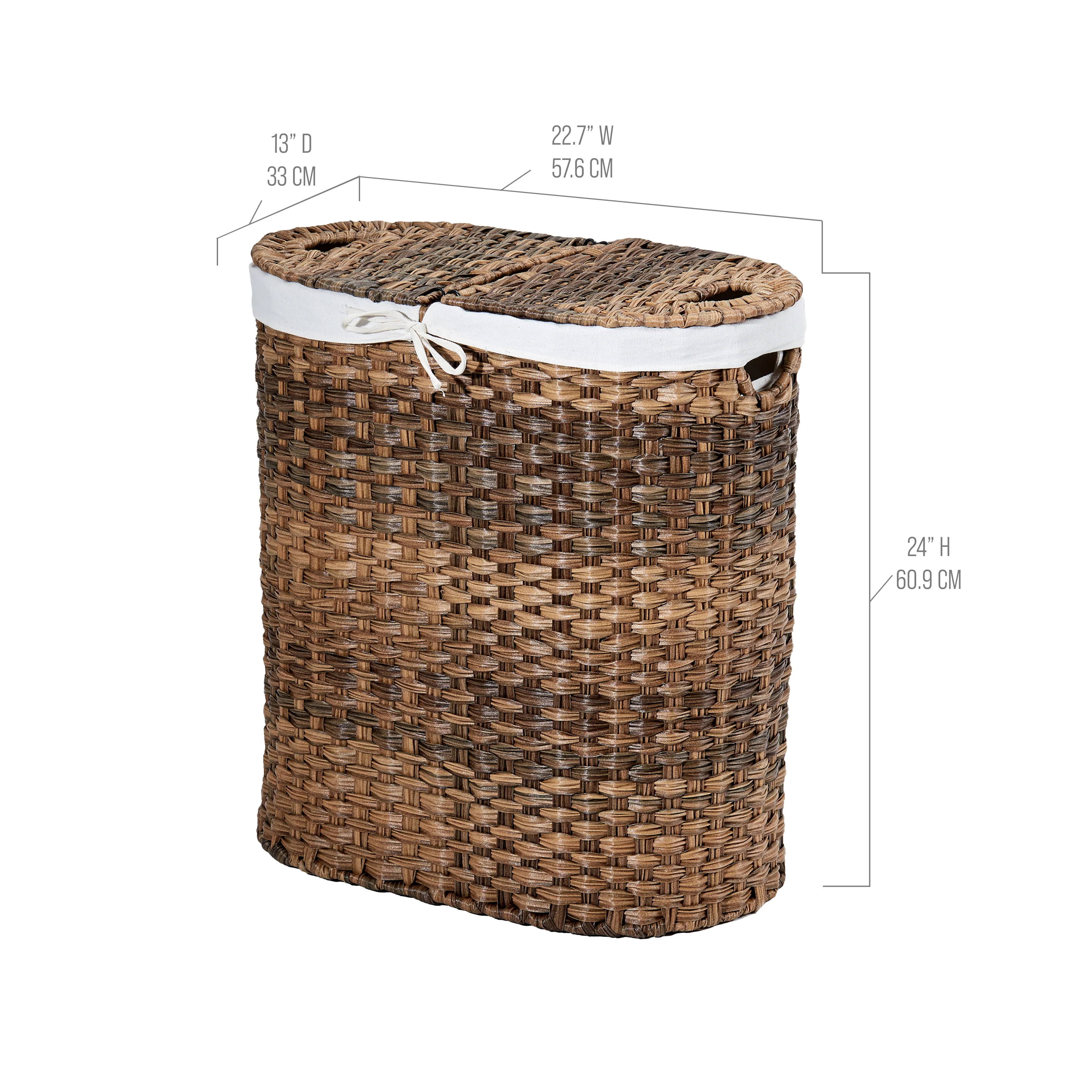 Handwoven Lidded Oval Double Laundry Hamper, Mocha Brown - Image 3
