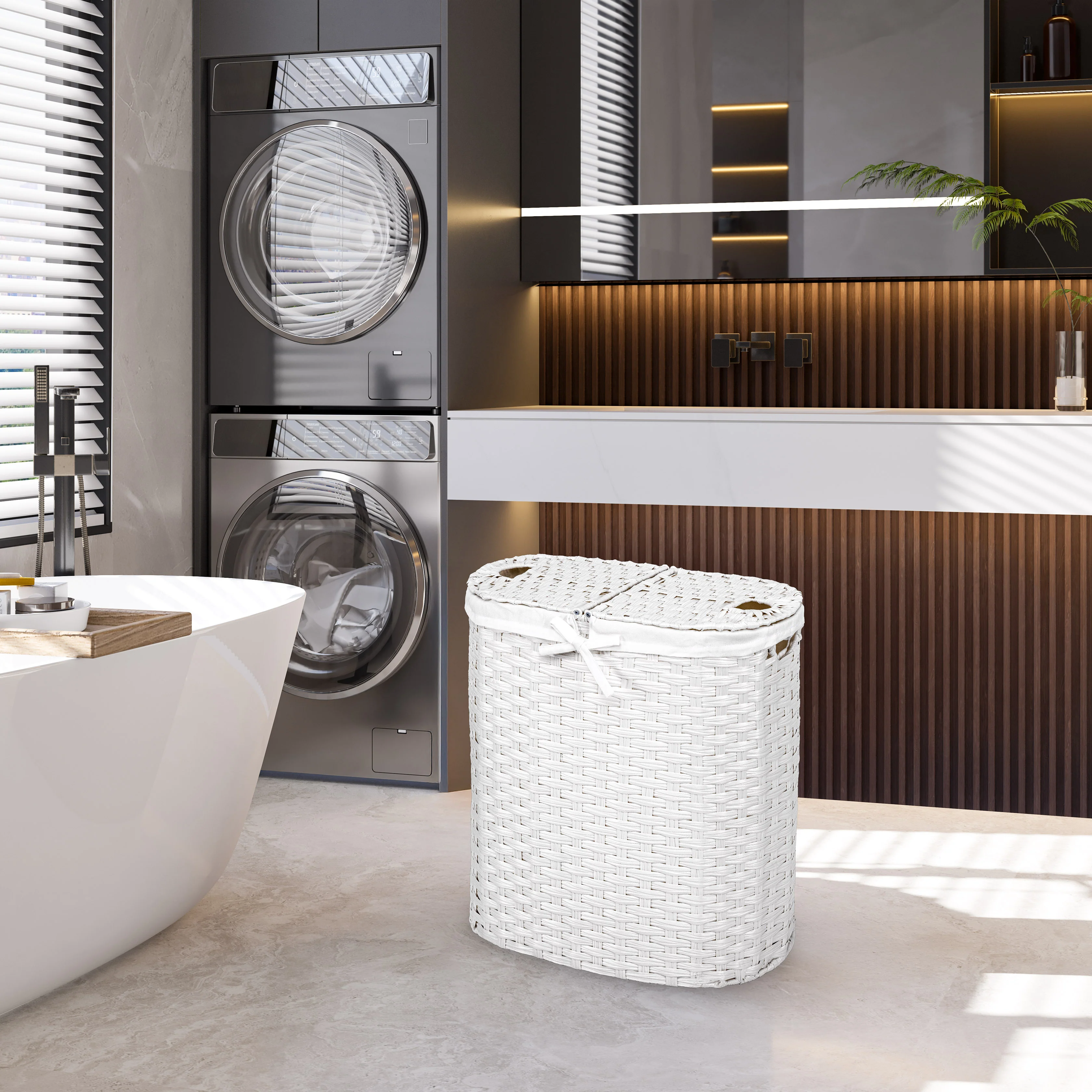 Handwoven Lidded Oval Double Laundry Hamper - Image 15