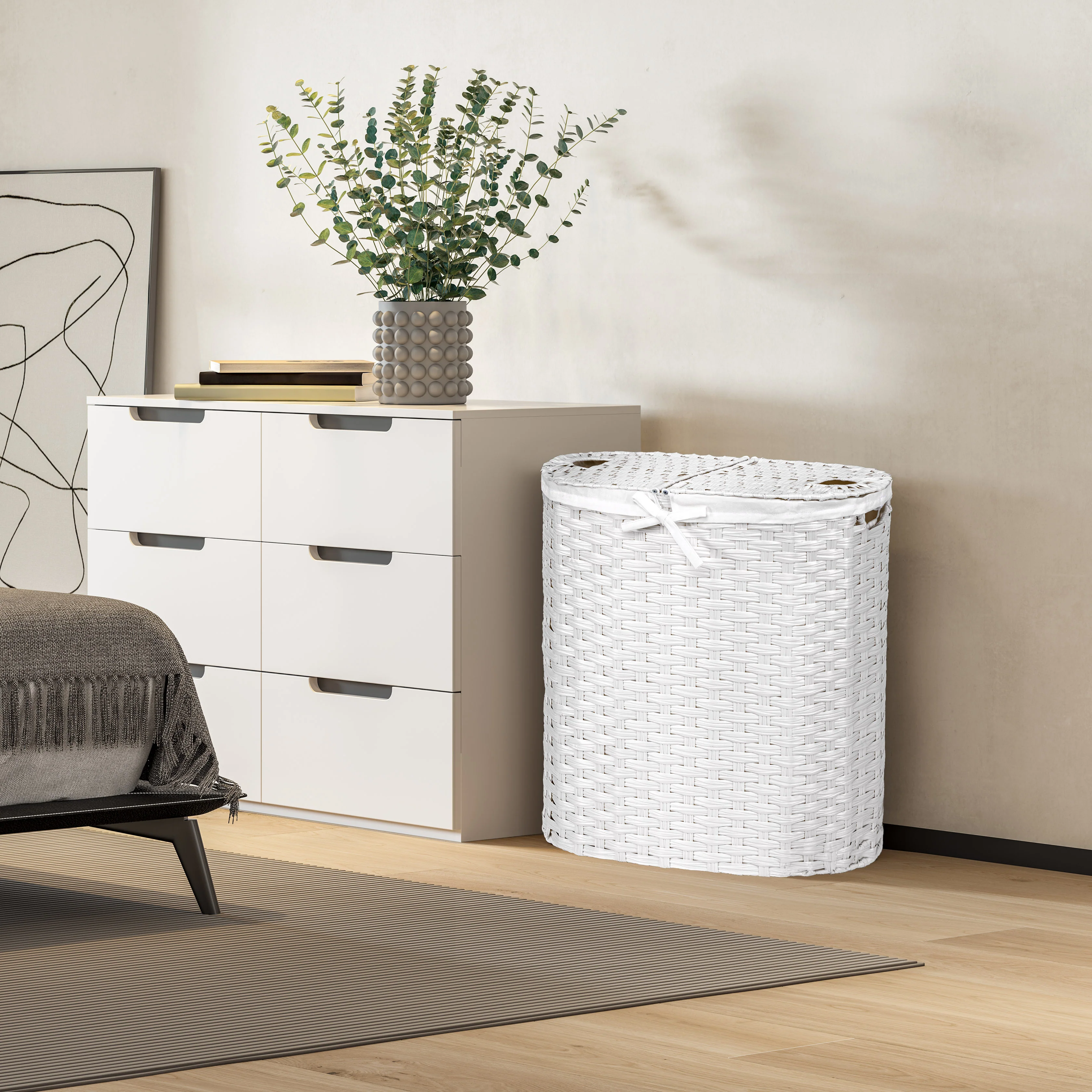Handwoven Lidded Oval Double Laundry Hamper - Image 16