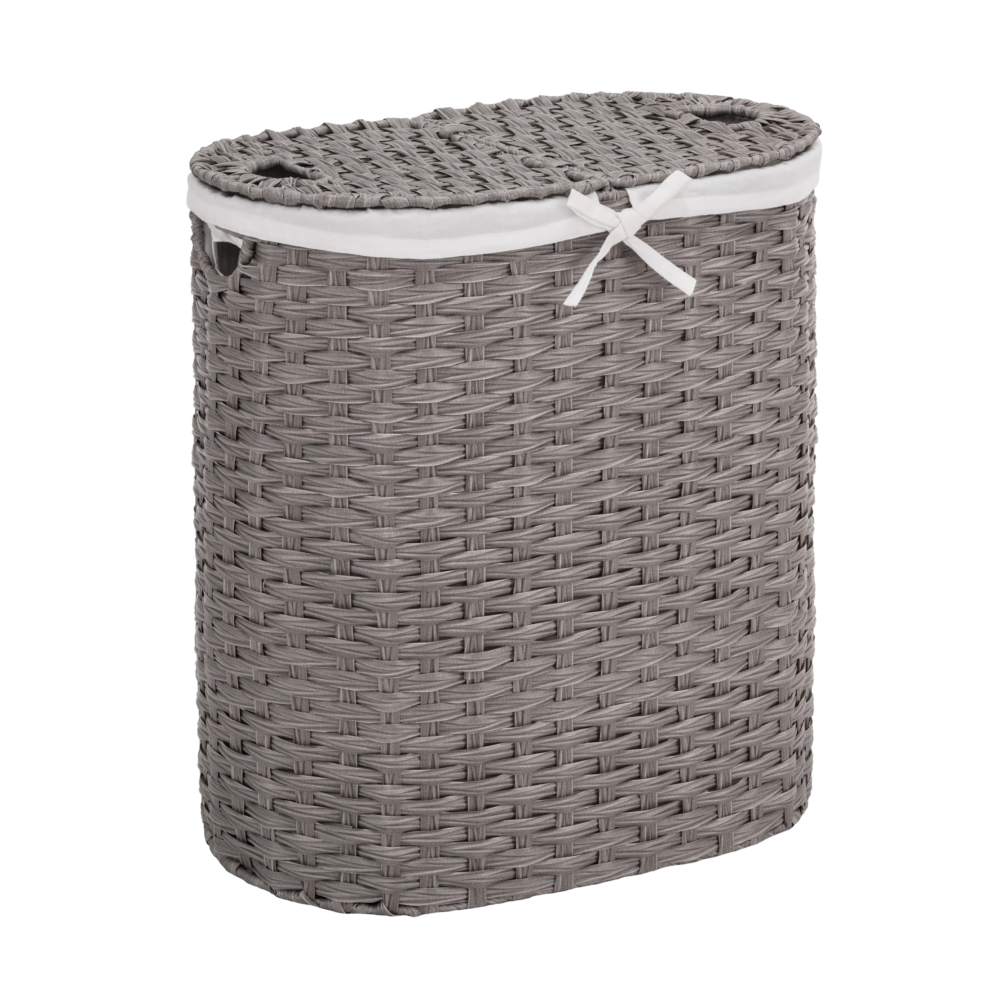Handwoven Lidded Oval Double Laundry Hamper - Image 20