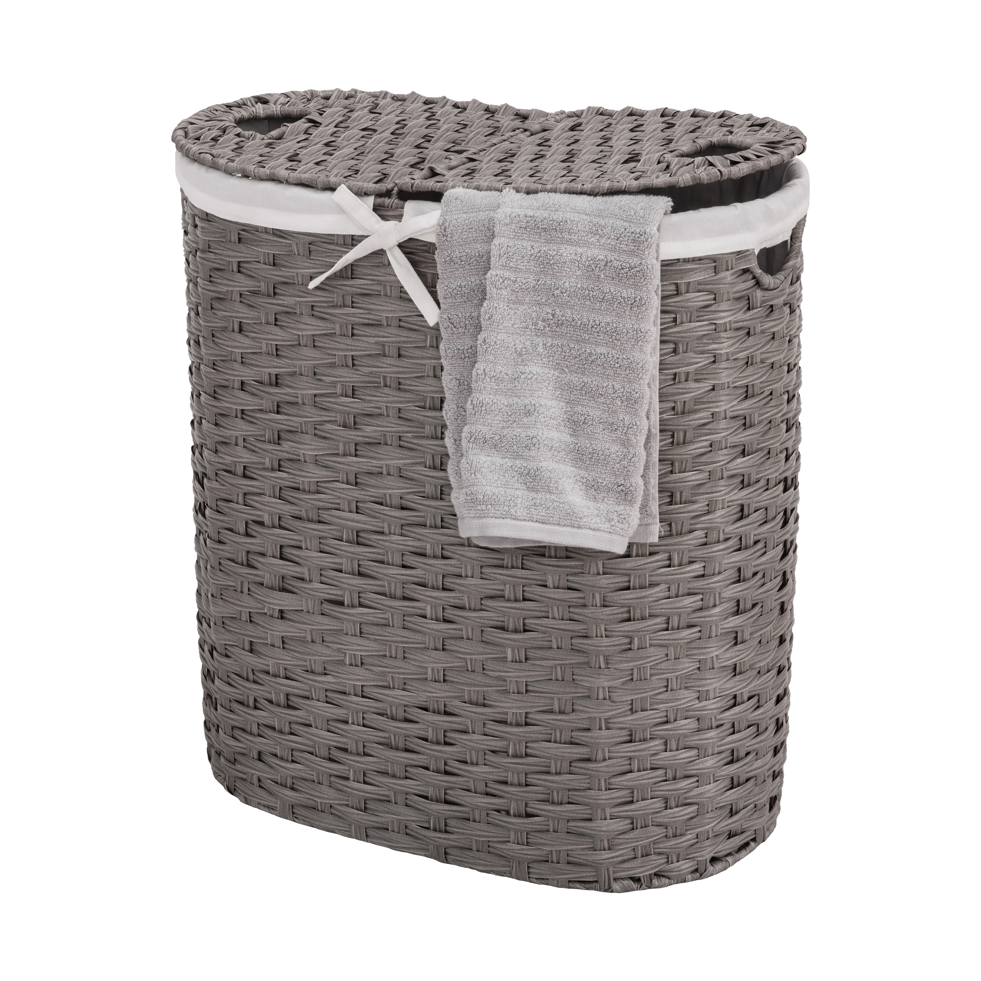 Handwoven Lidded Oval Double Laundry Hamper - Image 21