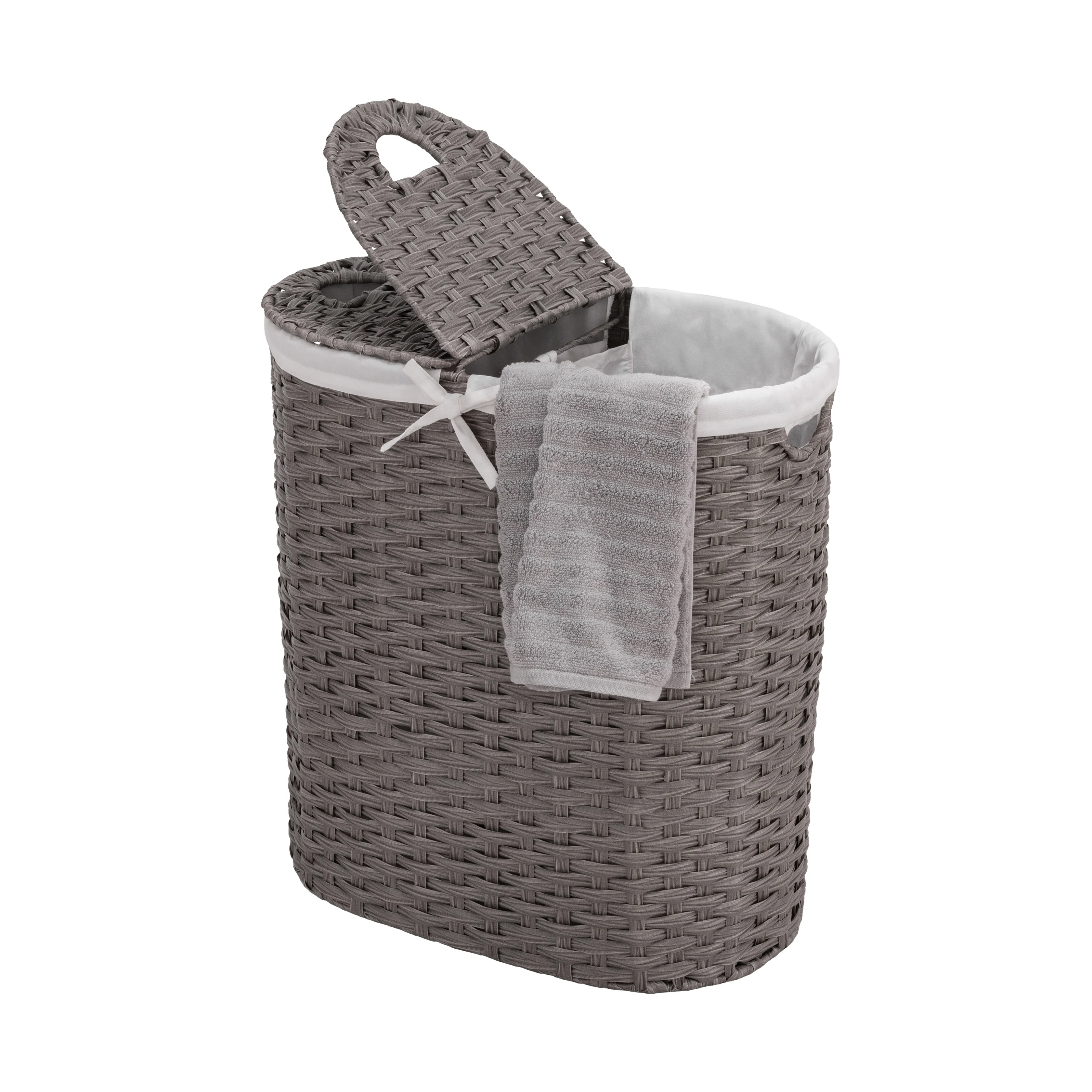 Handwoven Lidded Oval Double Laundry Hamper - Image 22