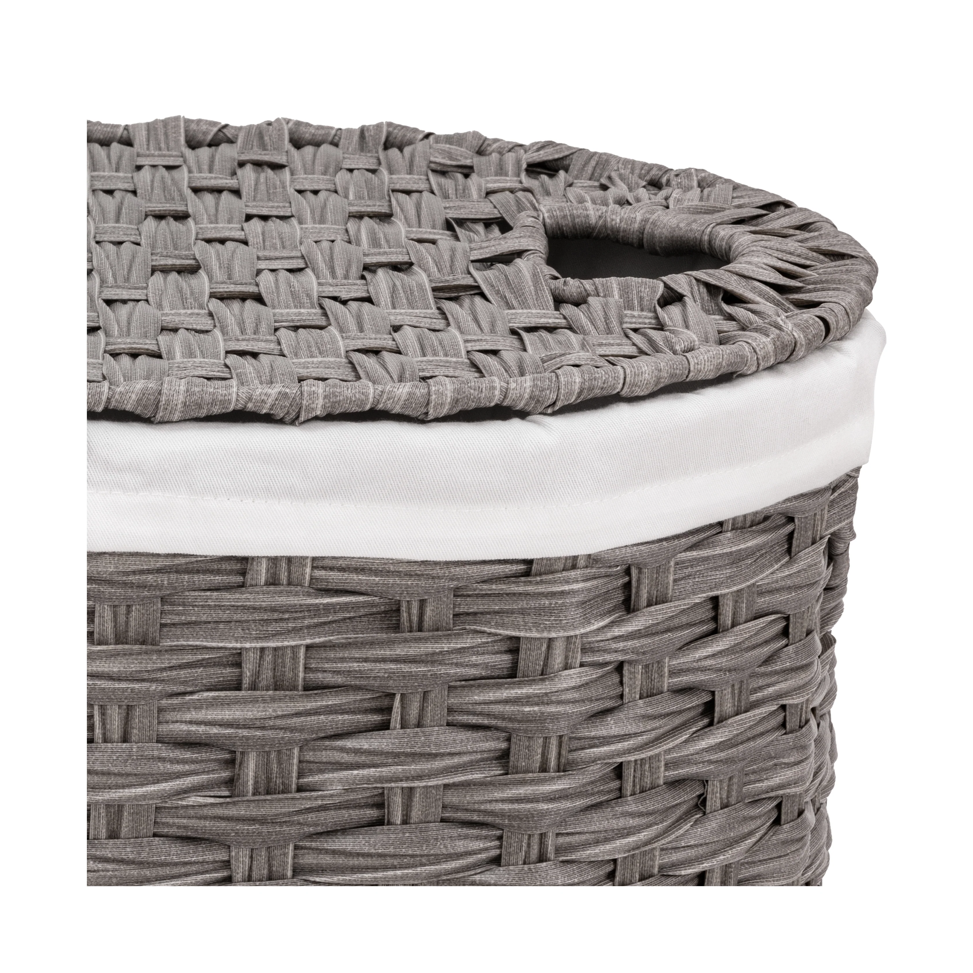 Handwoven Lidded Oval Double Laundry Hamper - Image 23