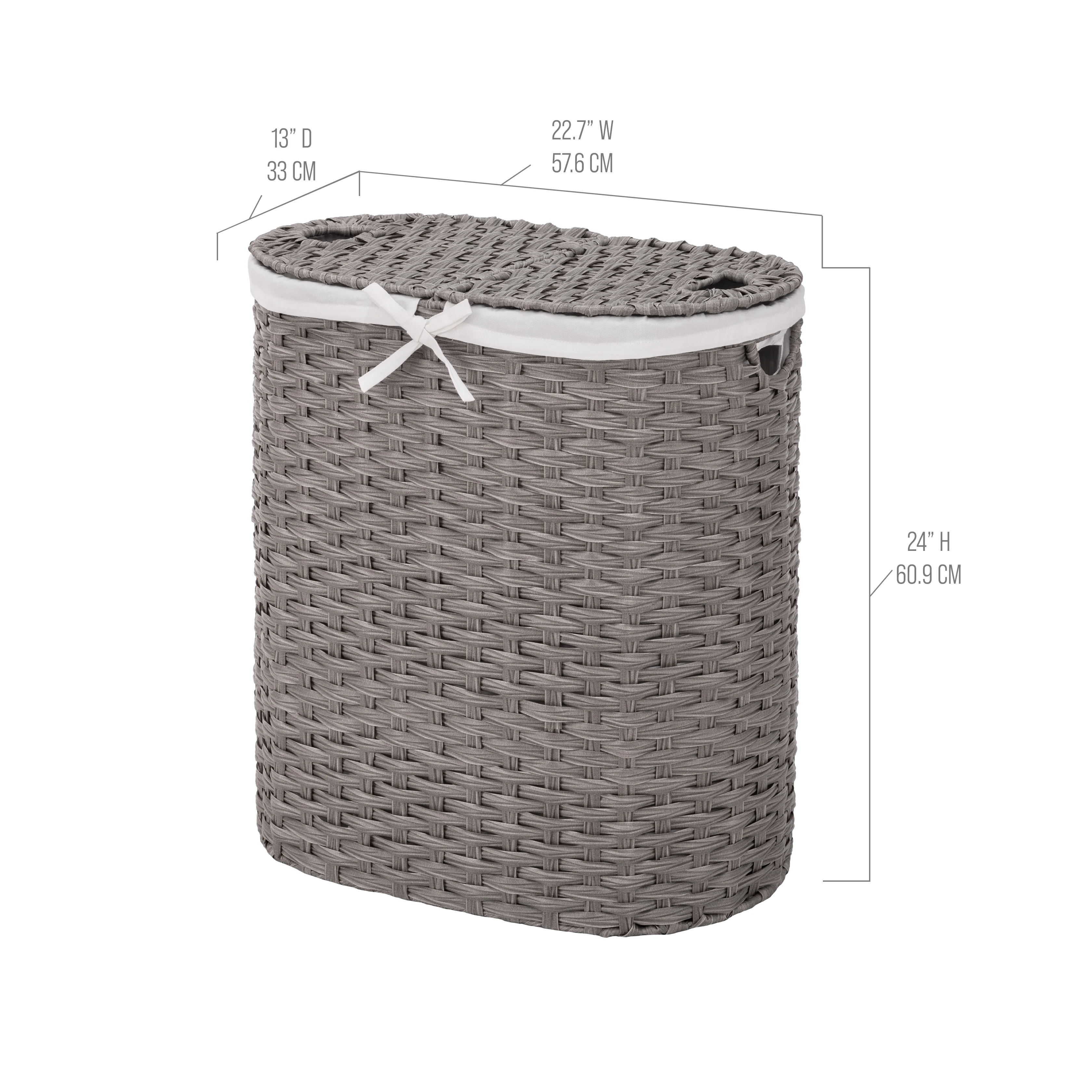 Handwoven Lidded Oval Double Laundry Hamper - Image 24