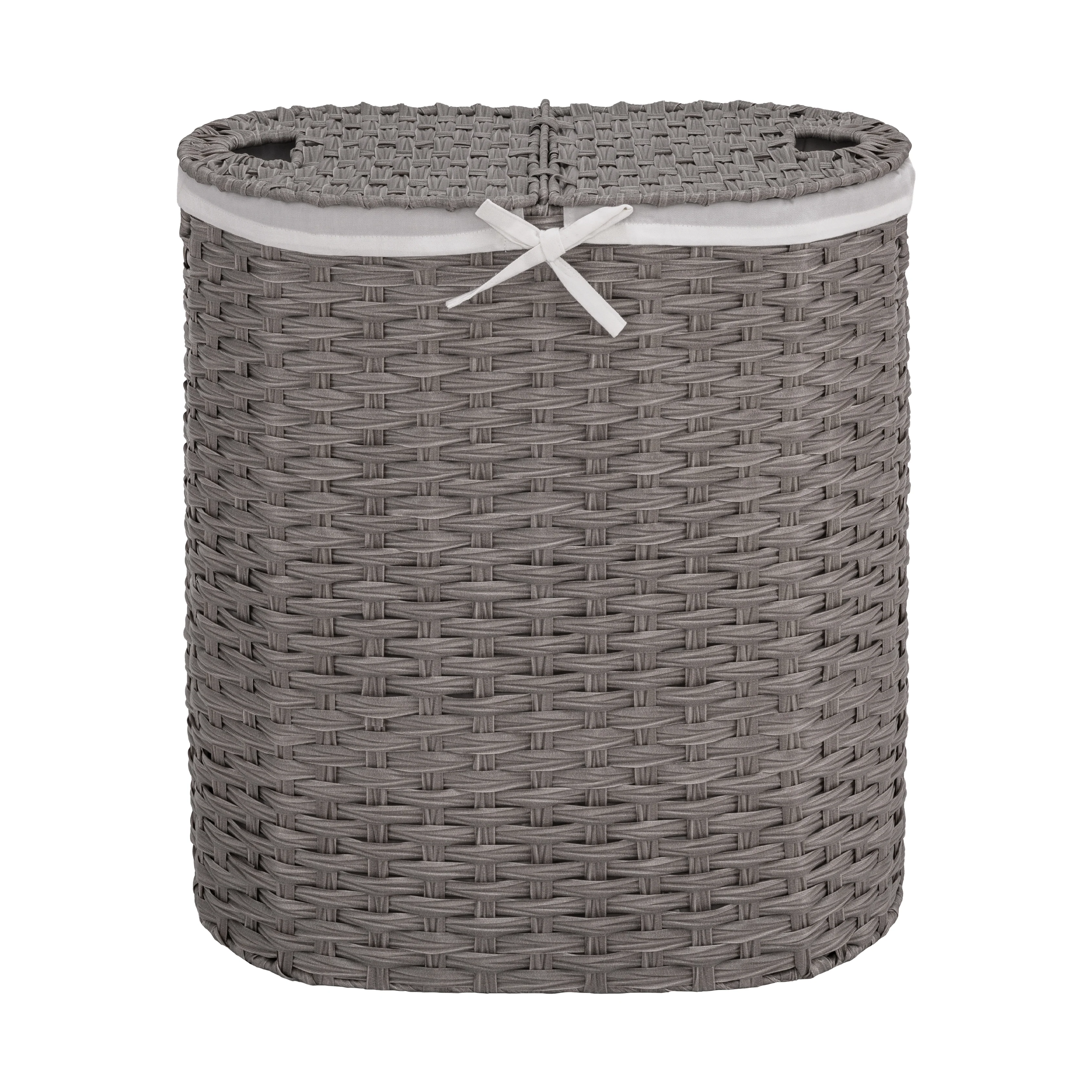 Handwoven Lidded Oval Double Laundry Hamper - Image 25