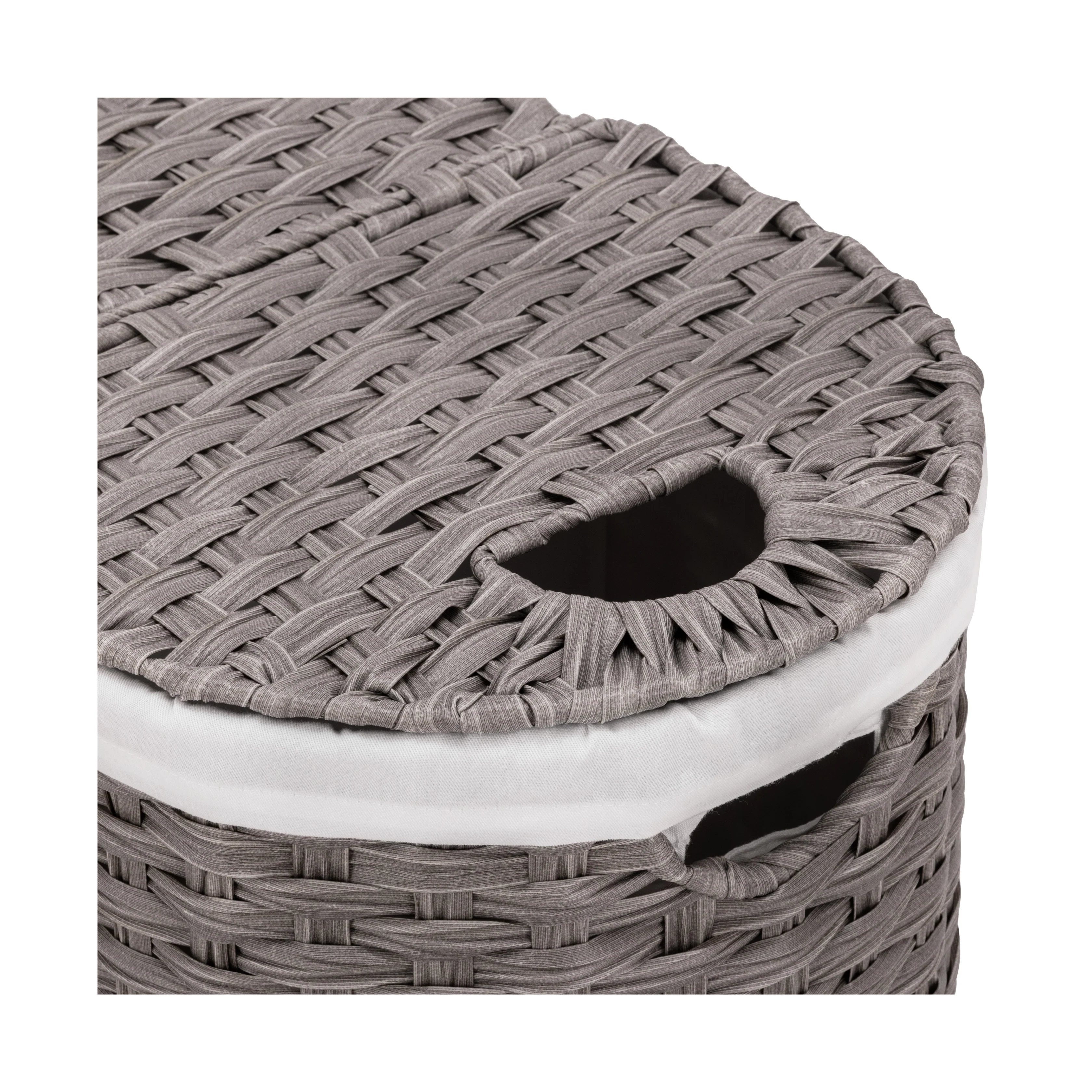Handwoven Lidded Oval Double Laundry Hamper - Image 26