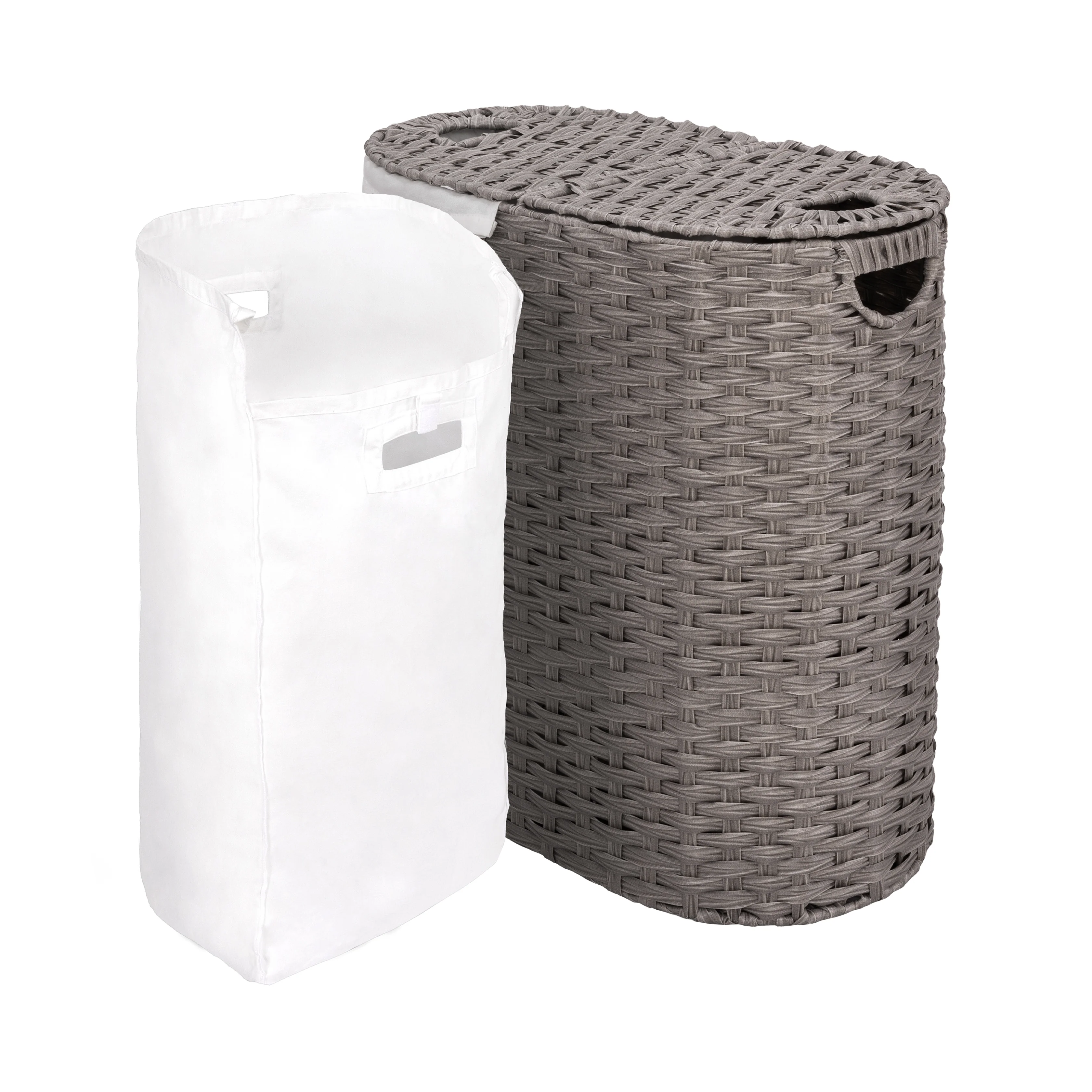 Handwoven Lidded Oval Double Laundry Hamper - Image 27
