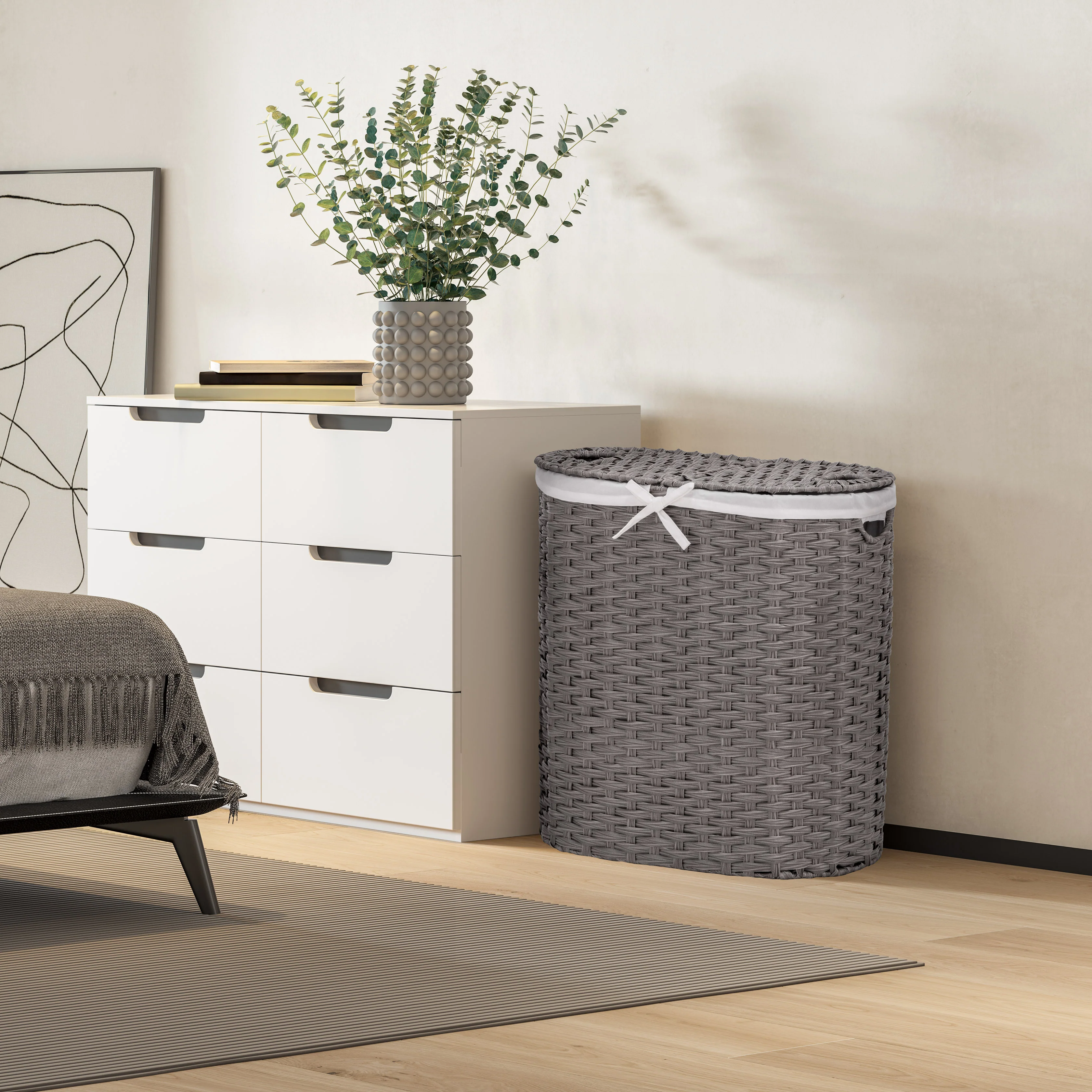 Handwoven Lidded Oval Double Laundry Hamper - Image 28