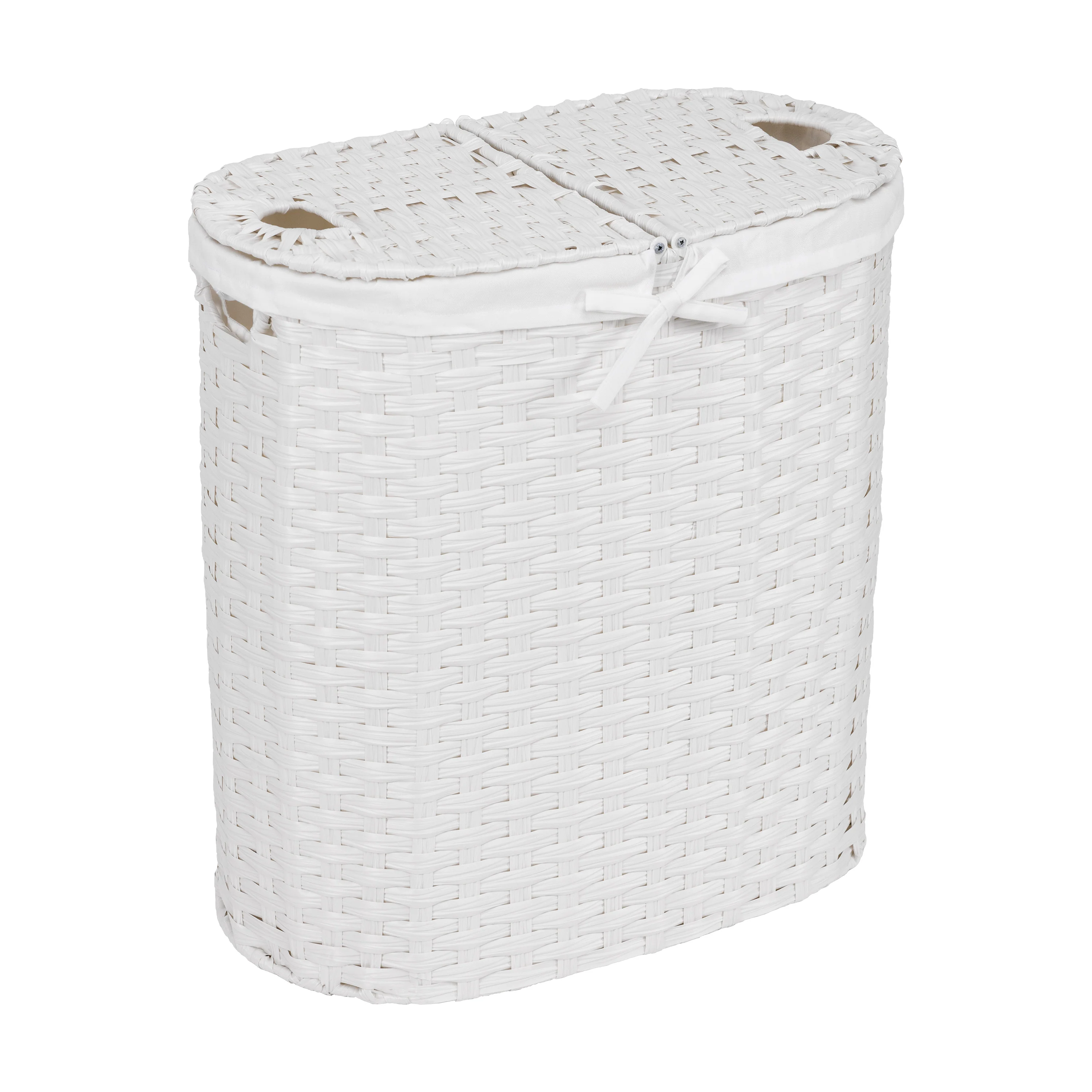 Handwoven Lidded Oval Double Laundry Hamper - Image 6