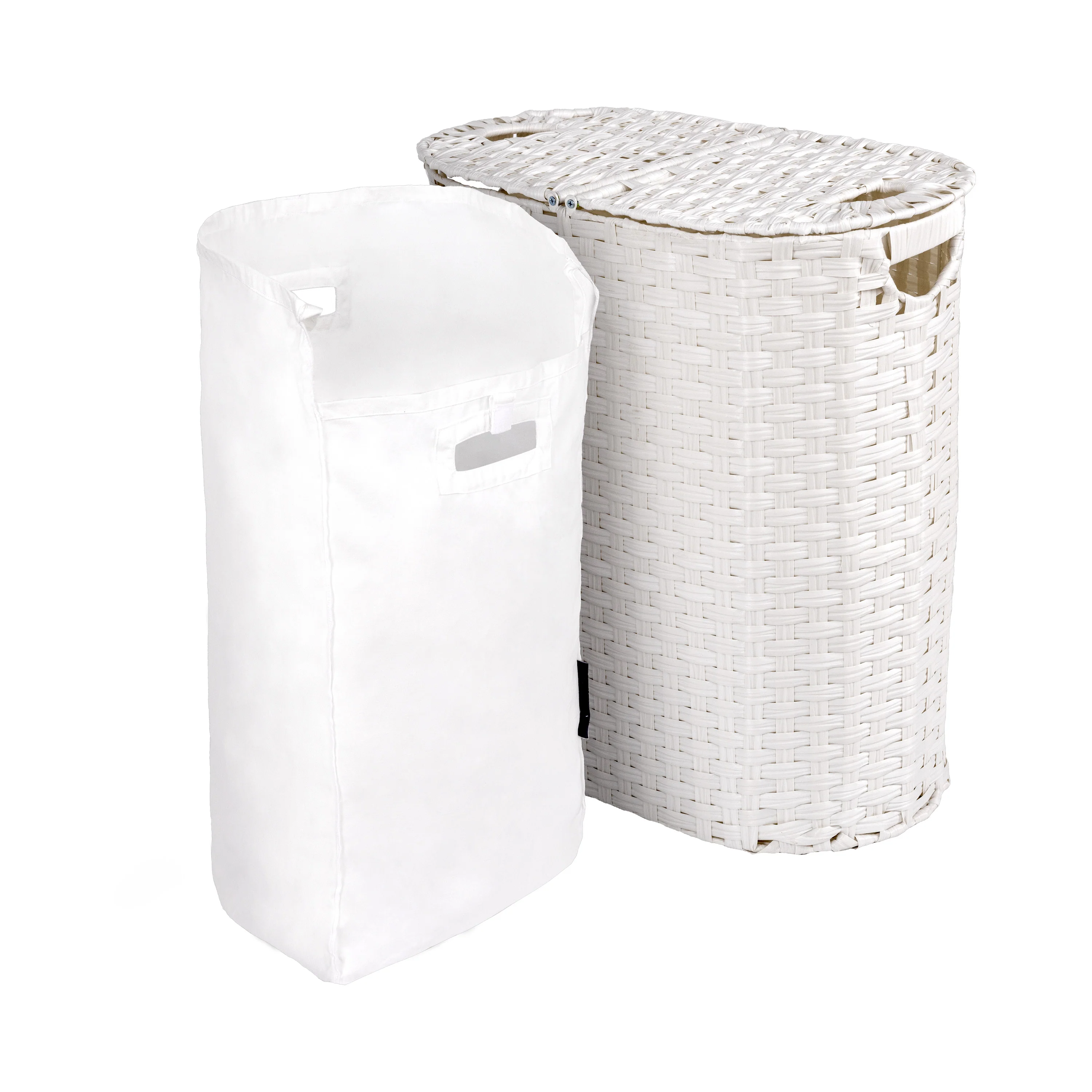 Handwoven Lidded Oval Double Laundry Hamper - Image 9