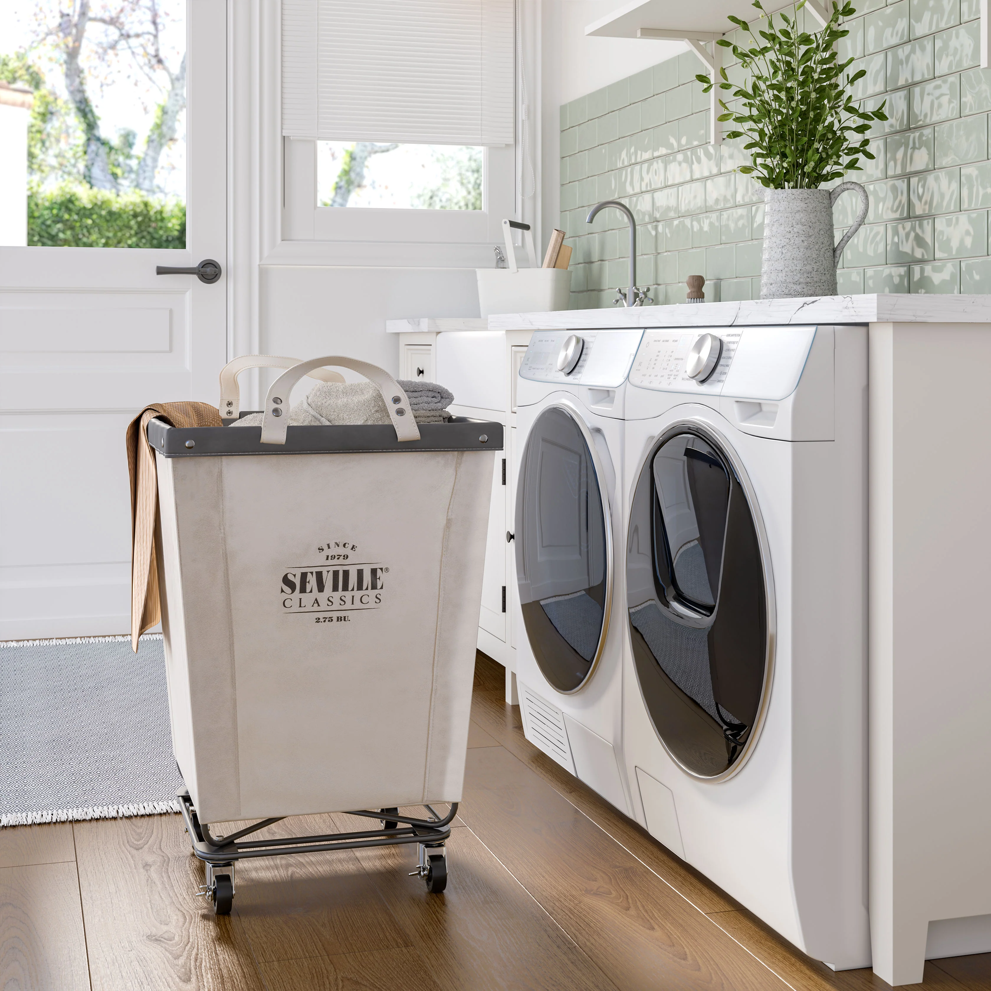 Heavy-Duty Rolling Laundry Hamper, Natural White - Image 9