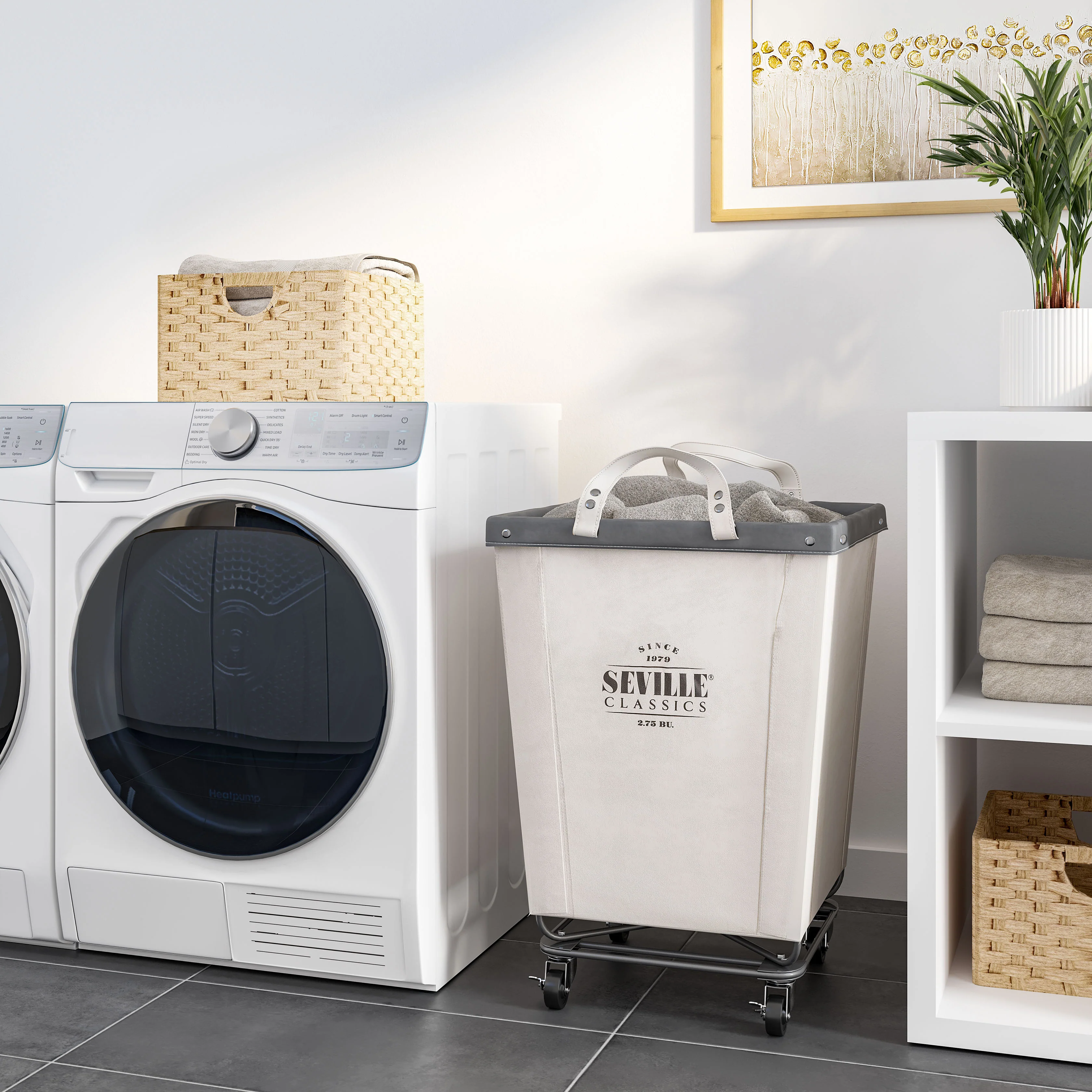 Heavy-Duty Rolling Laundry Hamper, Natural White - Image 10