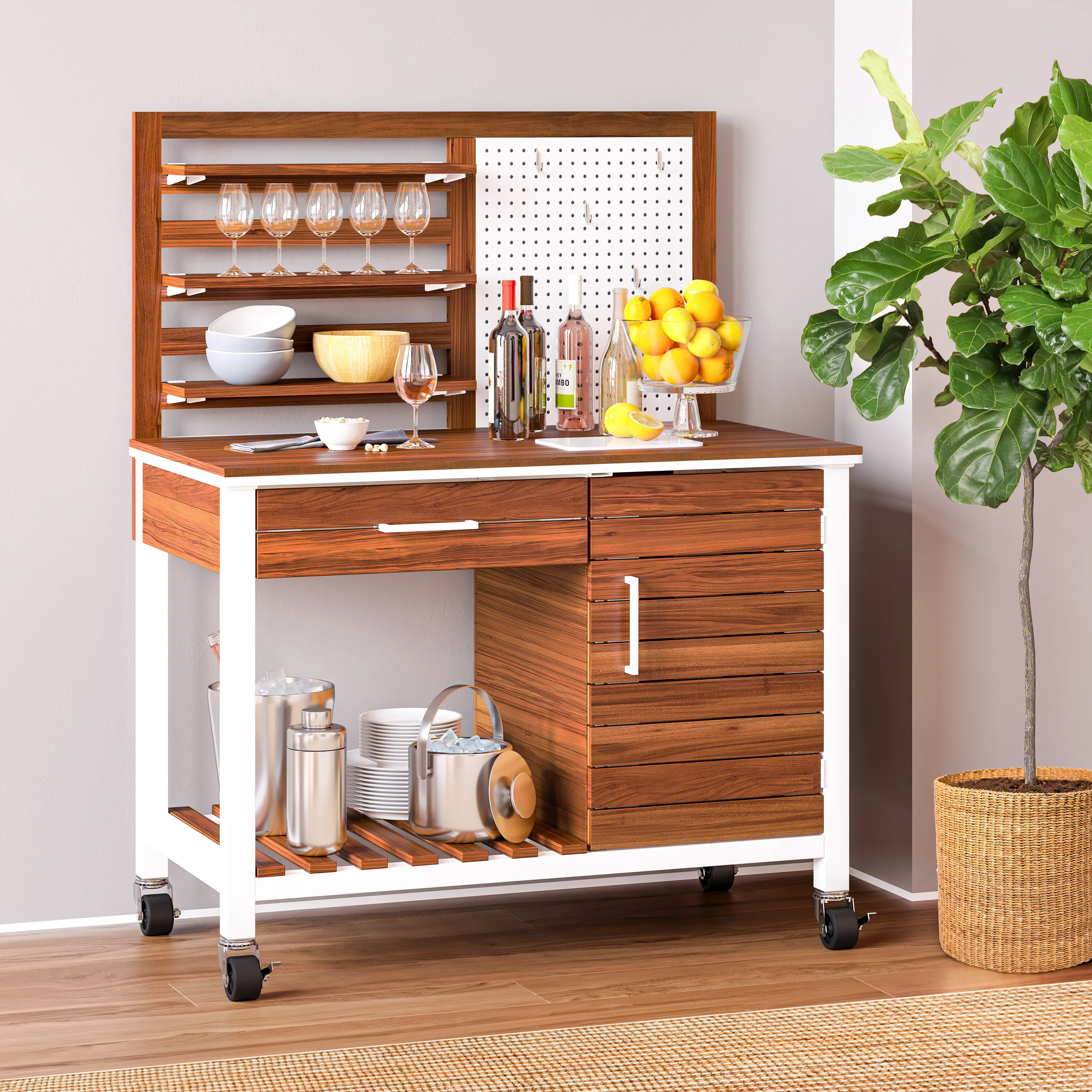 HOME Outdoor Acacia Wood Mobile Potting Bench - Image 18