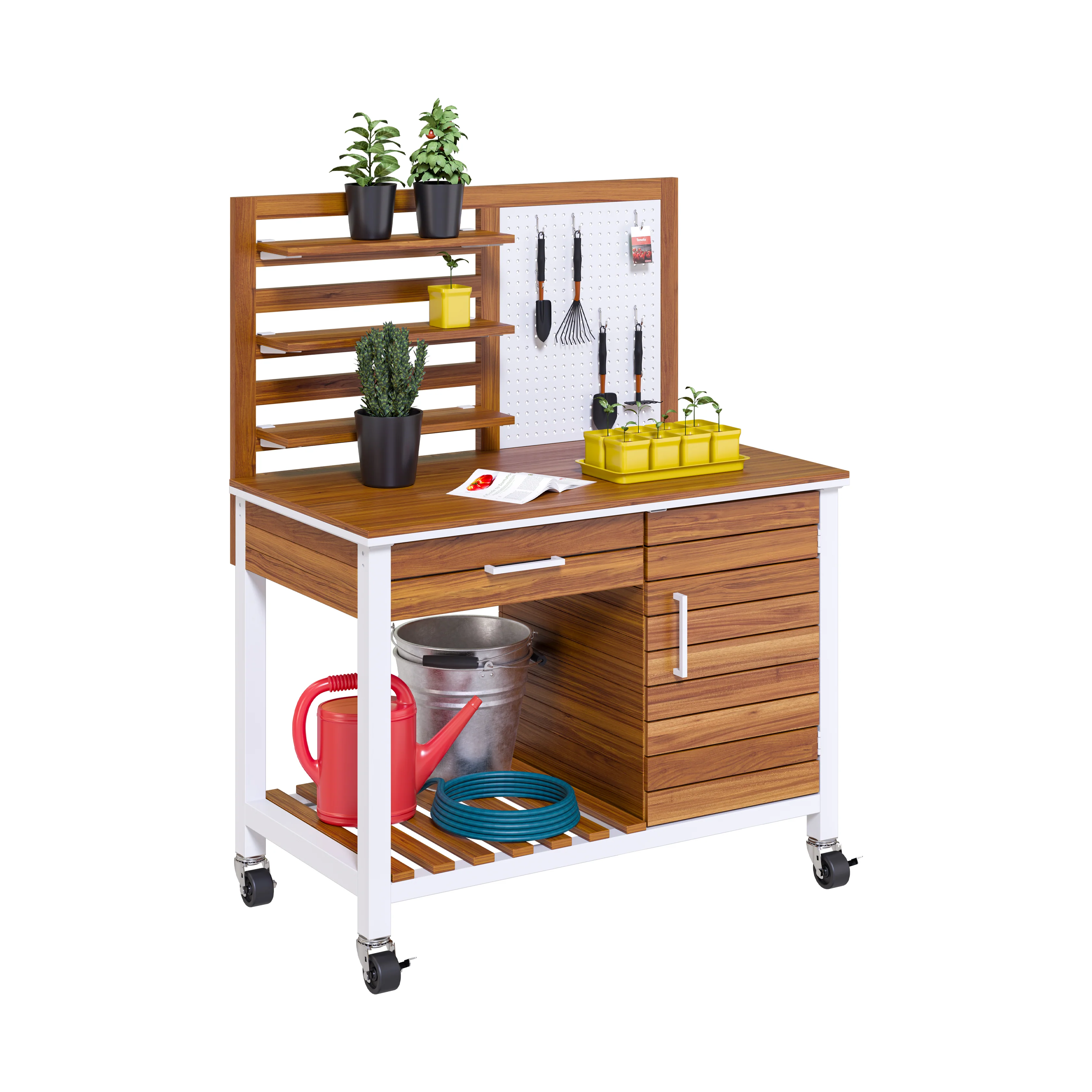 HOME Outdoor Acacia Wood Mobile Potting Bench - Image 24