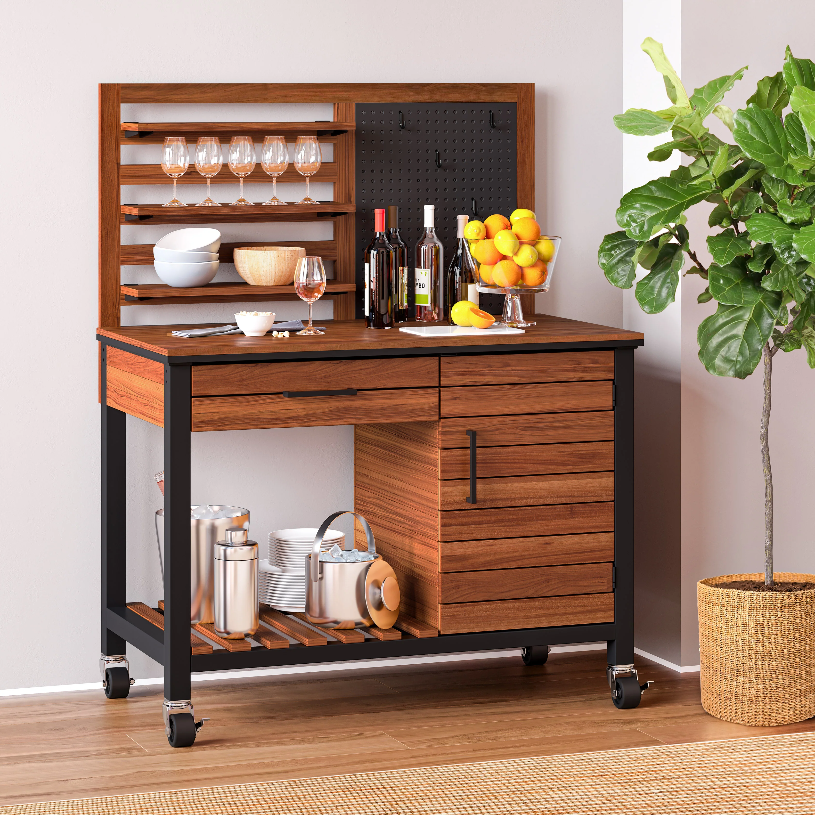 HOME Outdoor Acacia Wood Mobile Potting Bench - Image 30