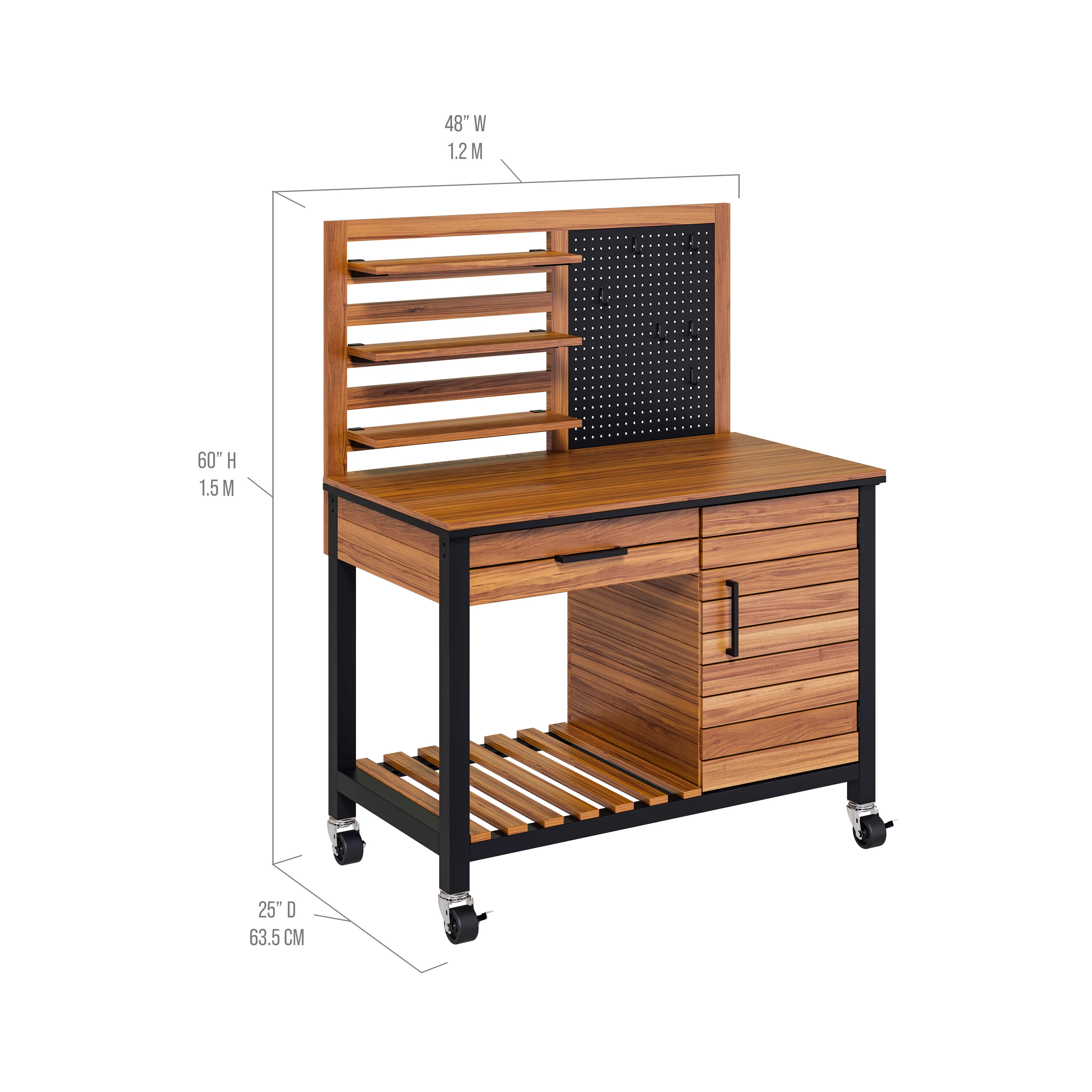 HOME Outdoor Acacia Wood Mobile Potting Bench - Image 37