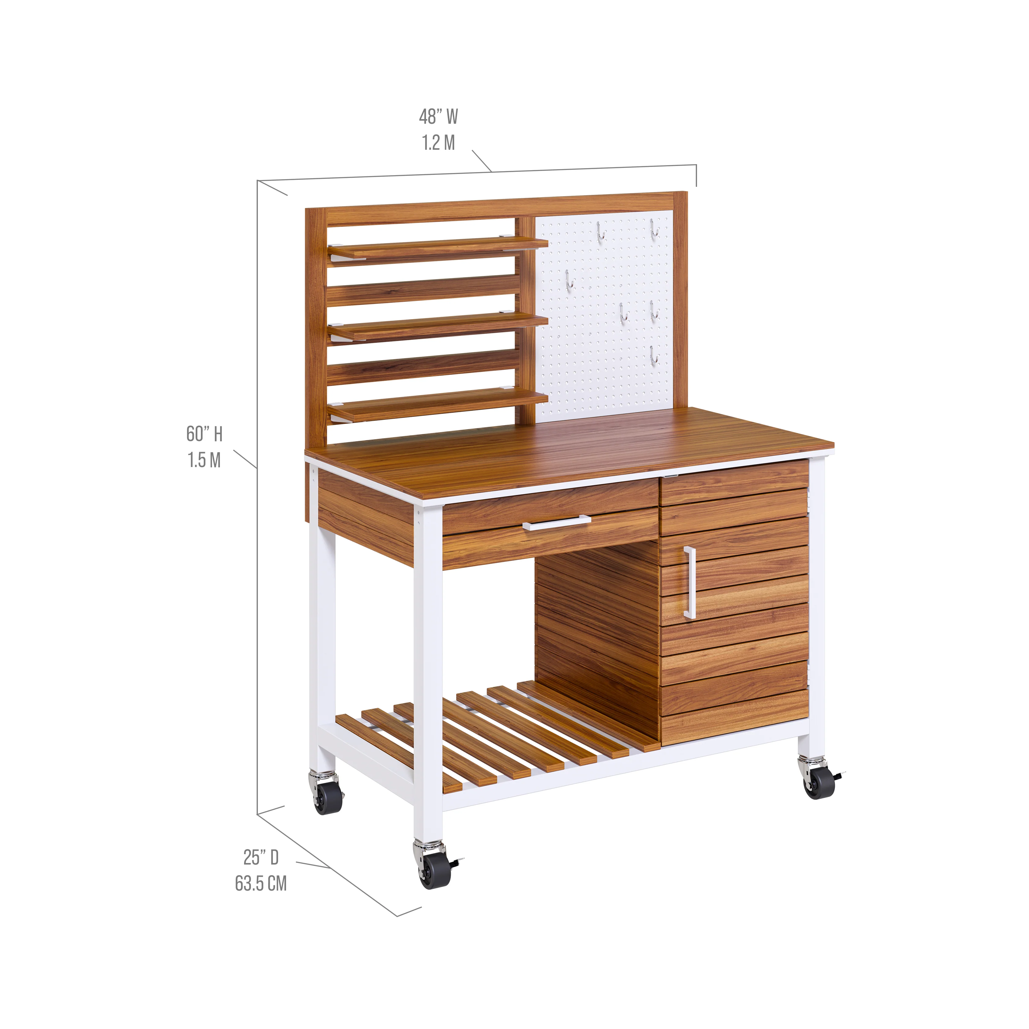 HOME Outdoor Acacia Wood Mobile Potting Bench - Image 38