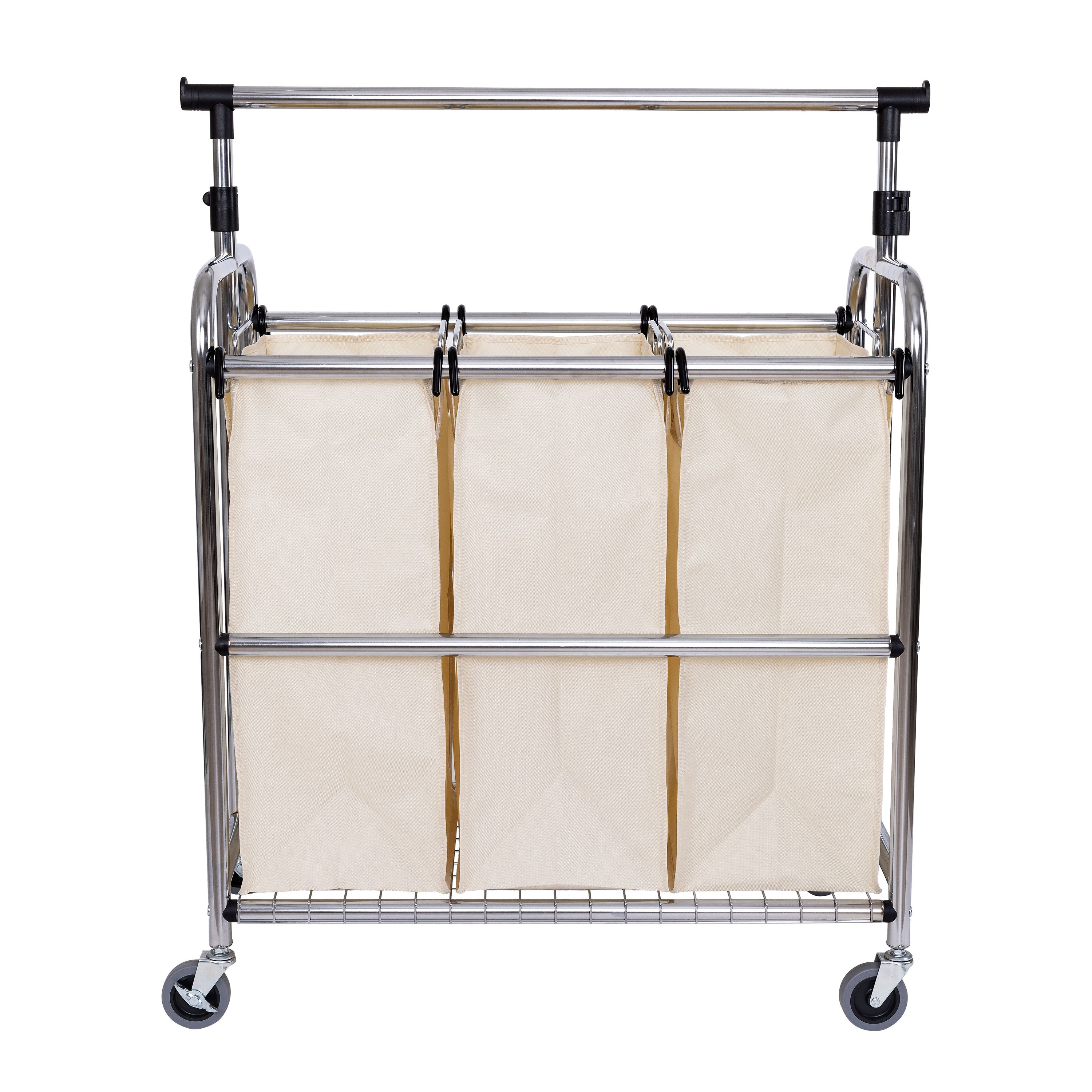 Rolling 3-Bag Steel Laundry Sorter w/ Hanging Bar - Image 11