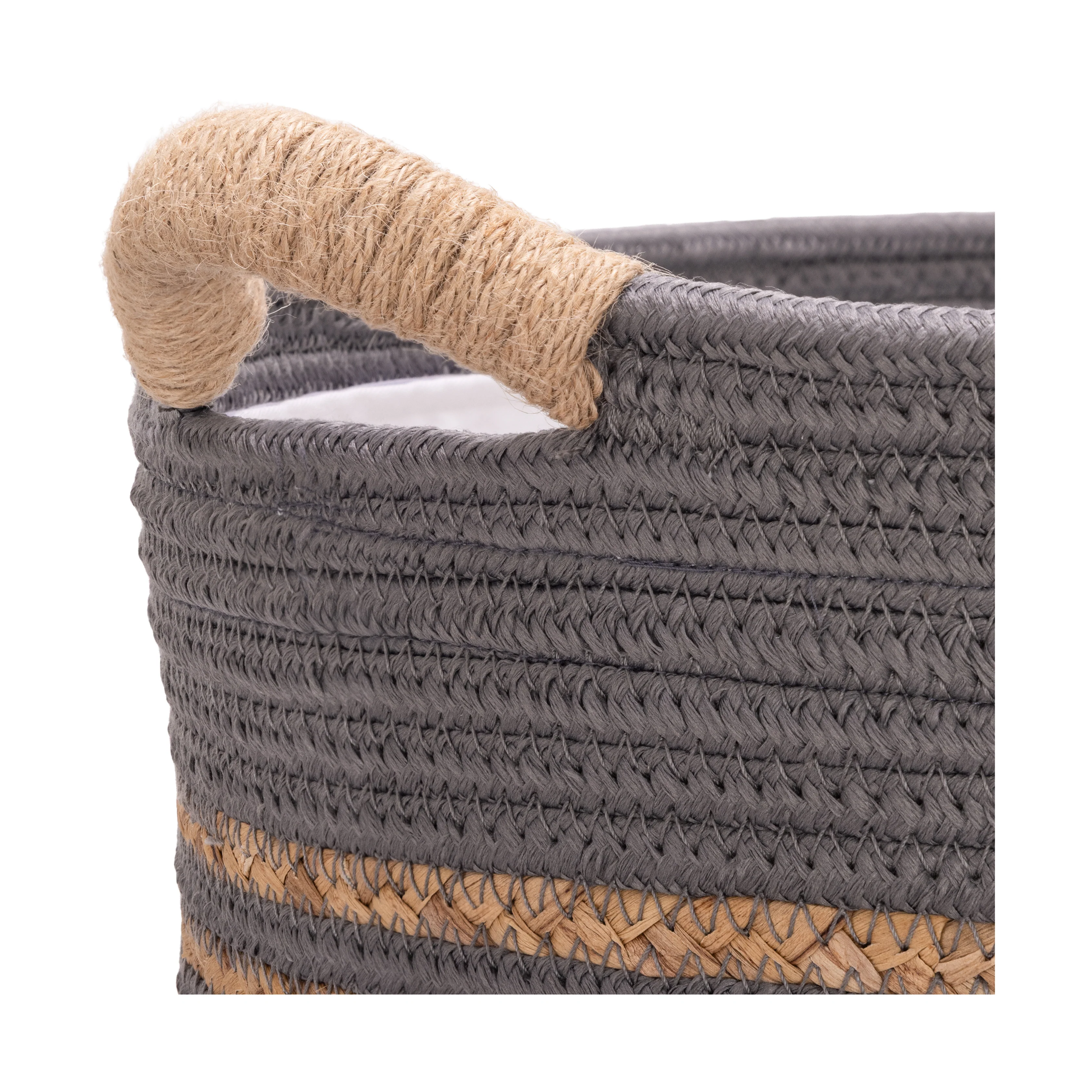 Natural Water Hyacinth and Rope Round Hamper with Liner - Image 11