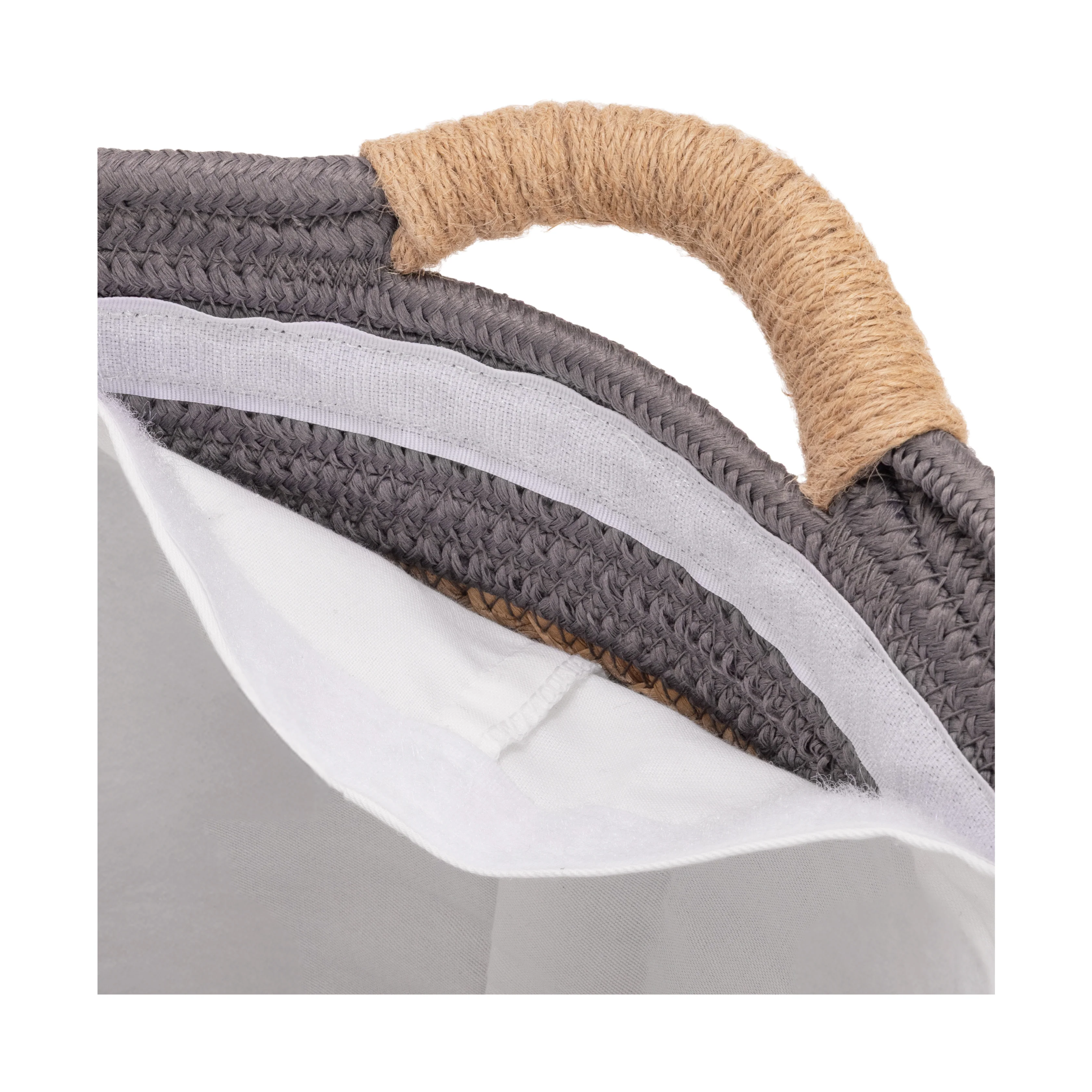 Natural Water Hyacinth and Rope Round Hamper with Liner - Image 12