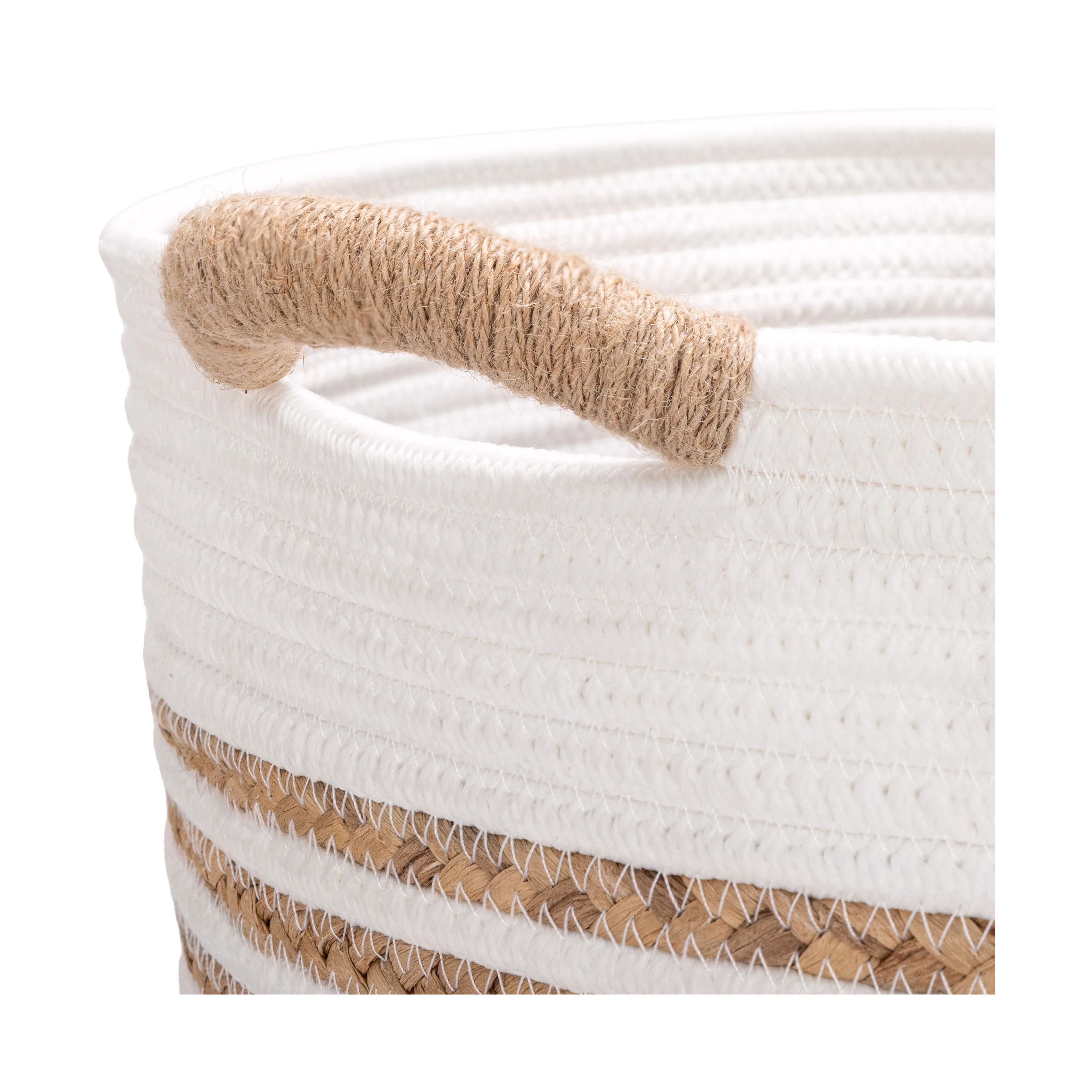 Natural Water Hyacinth and Rope Round Hamper with Liner - Image 13