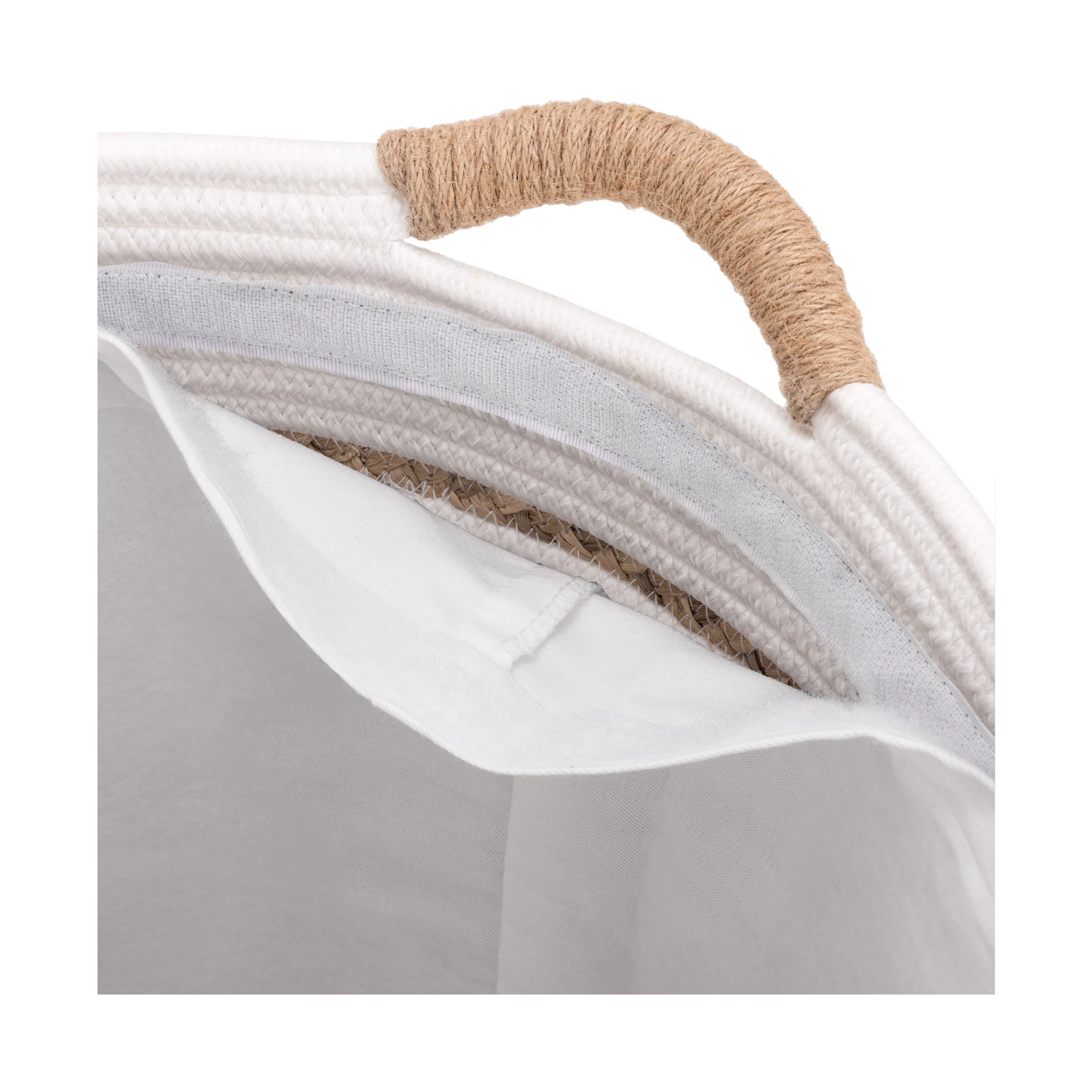 Natural Water Hyacinth and Rope Round Hamper with Liner - Image 17