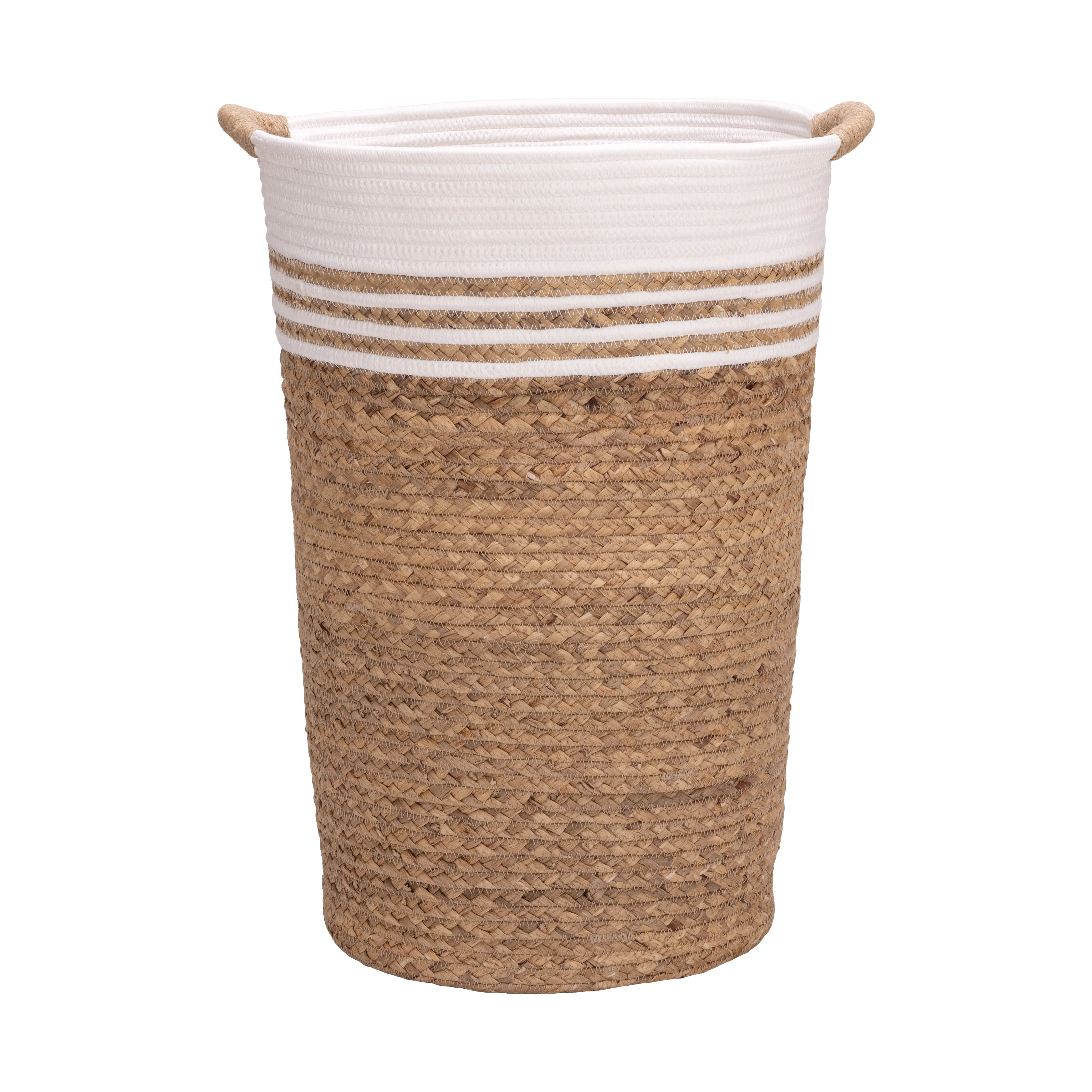 Natural Water Hyacinth and Rope Round Hamper with Liner - Image 3