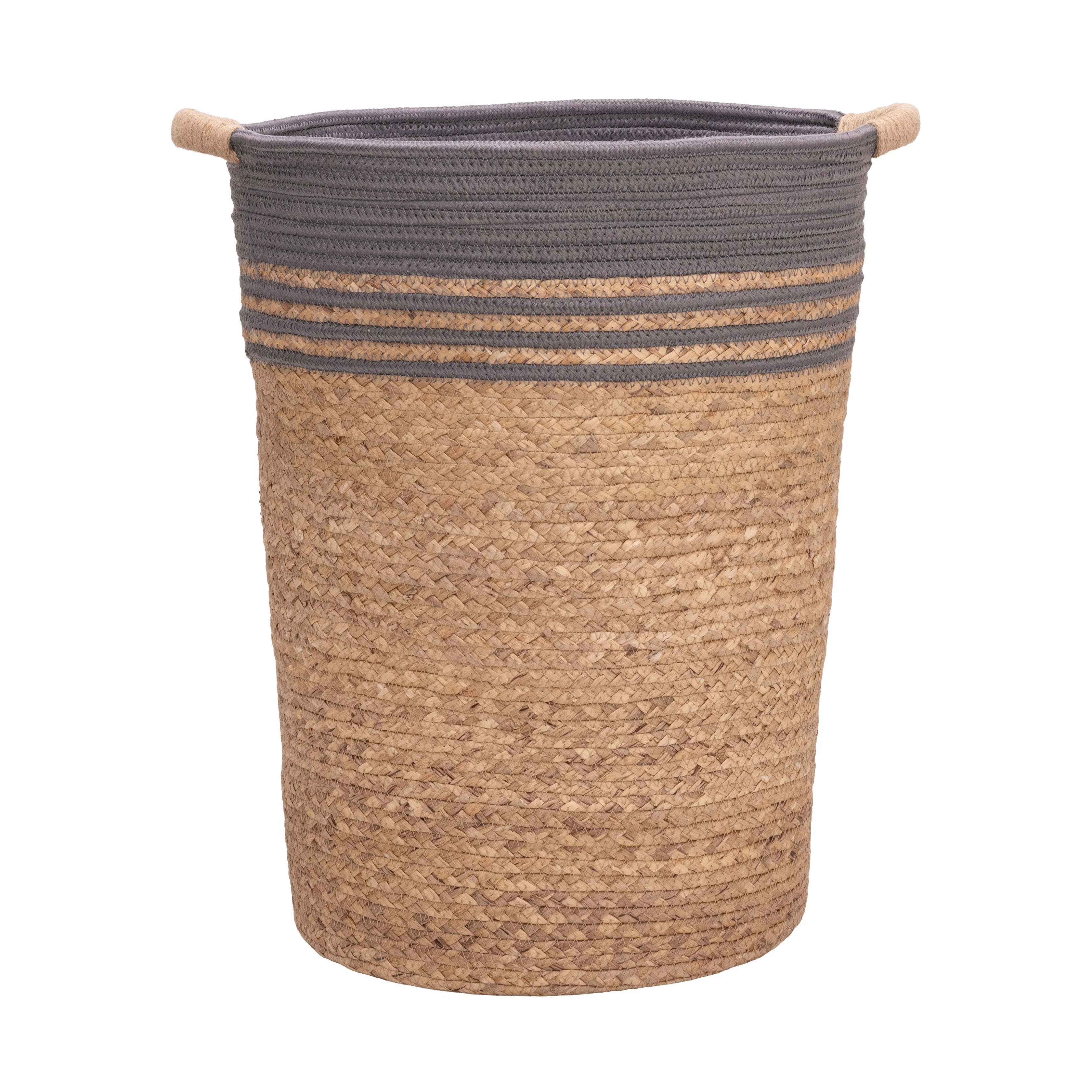 Natural Water Hyacinth and Rope Round Hamper with Liner - Image 4
