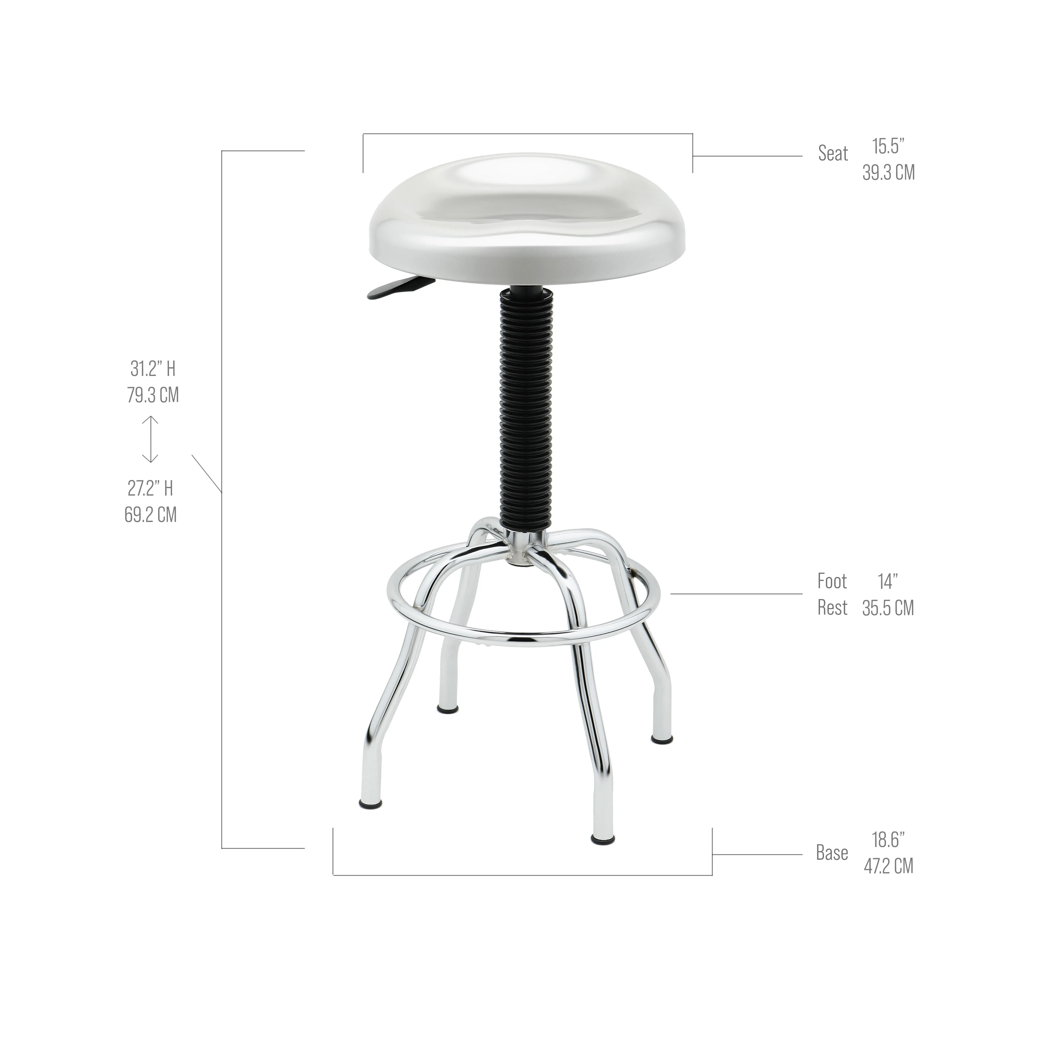Contoured Stainless Steel Seat Pneumatic Adjustable Work Stool - Image 3