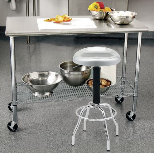 Contoured Stainless Steel Seat Pneumatic Adjustable Work Stool - Image 9