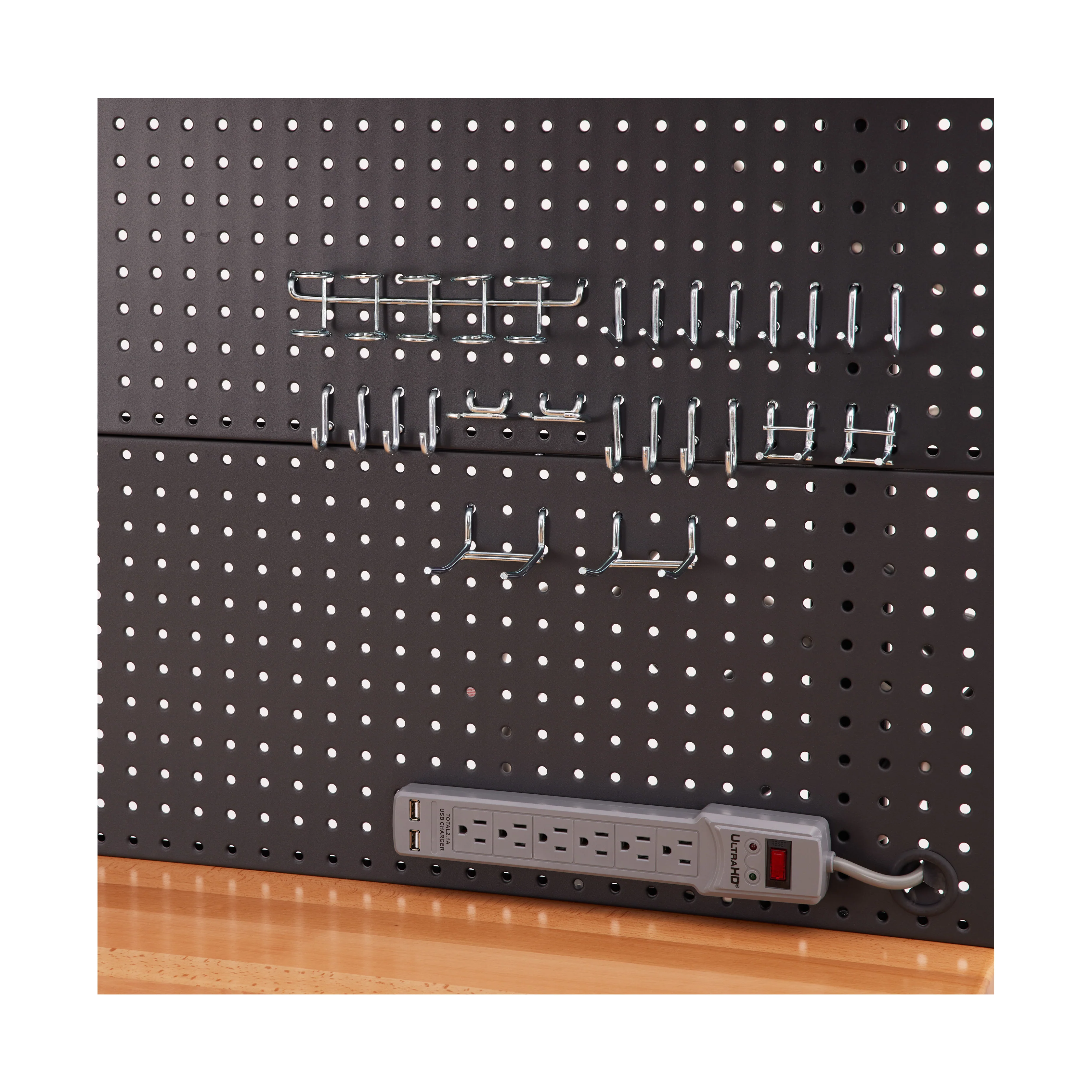 UltraHD® Lighted Workcenter w/ Wood Top and Pegboard, Graphite - Image 6