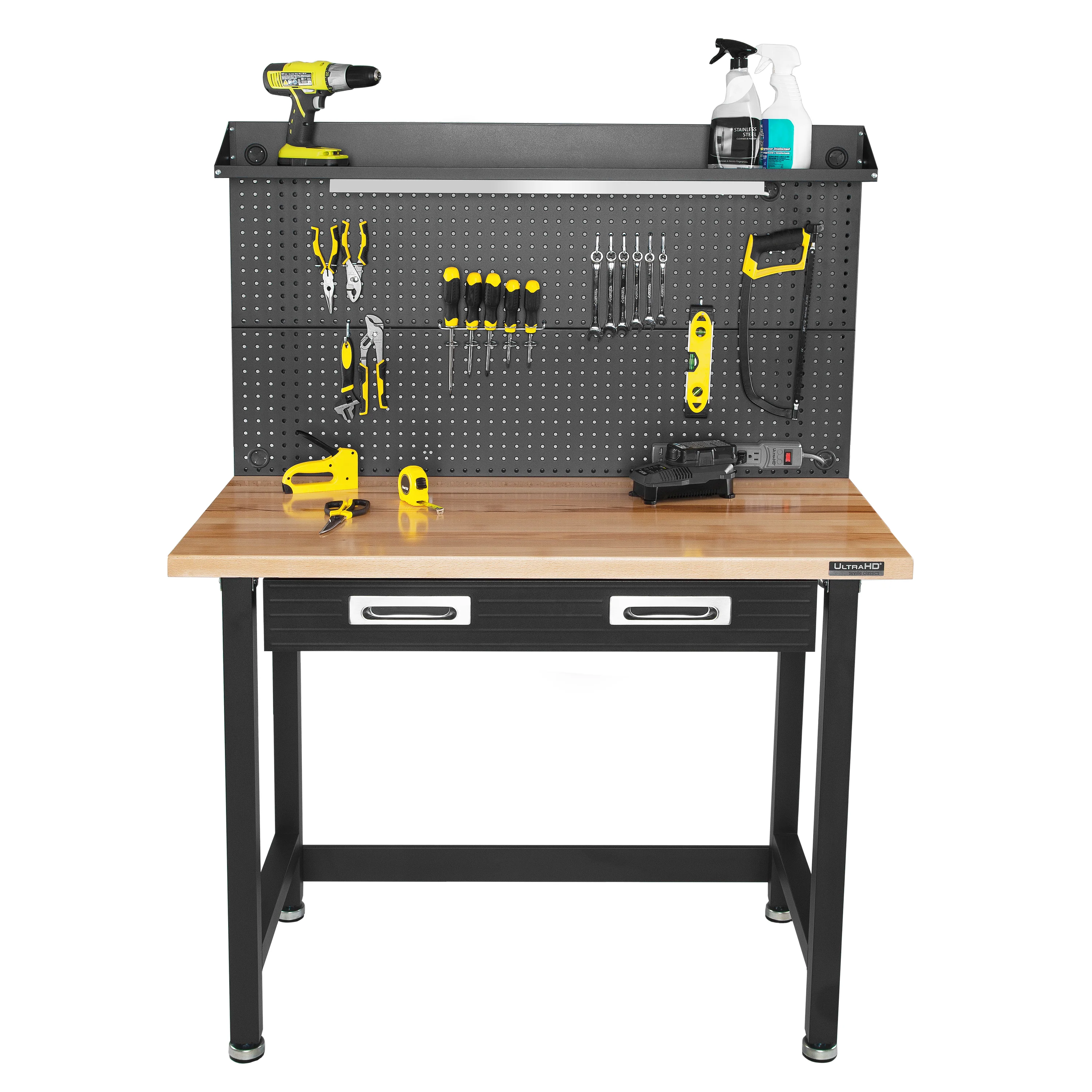 UltraHD® Lighted Workcenter w/ Wood Top and Pegboard, Graphite - Image 8