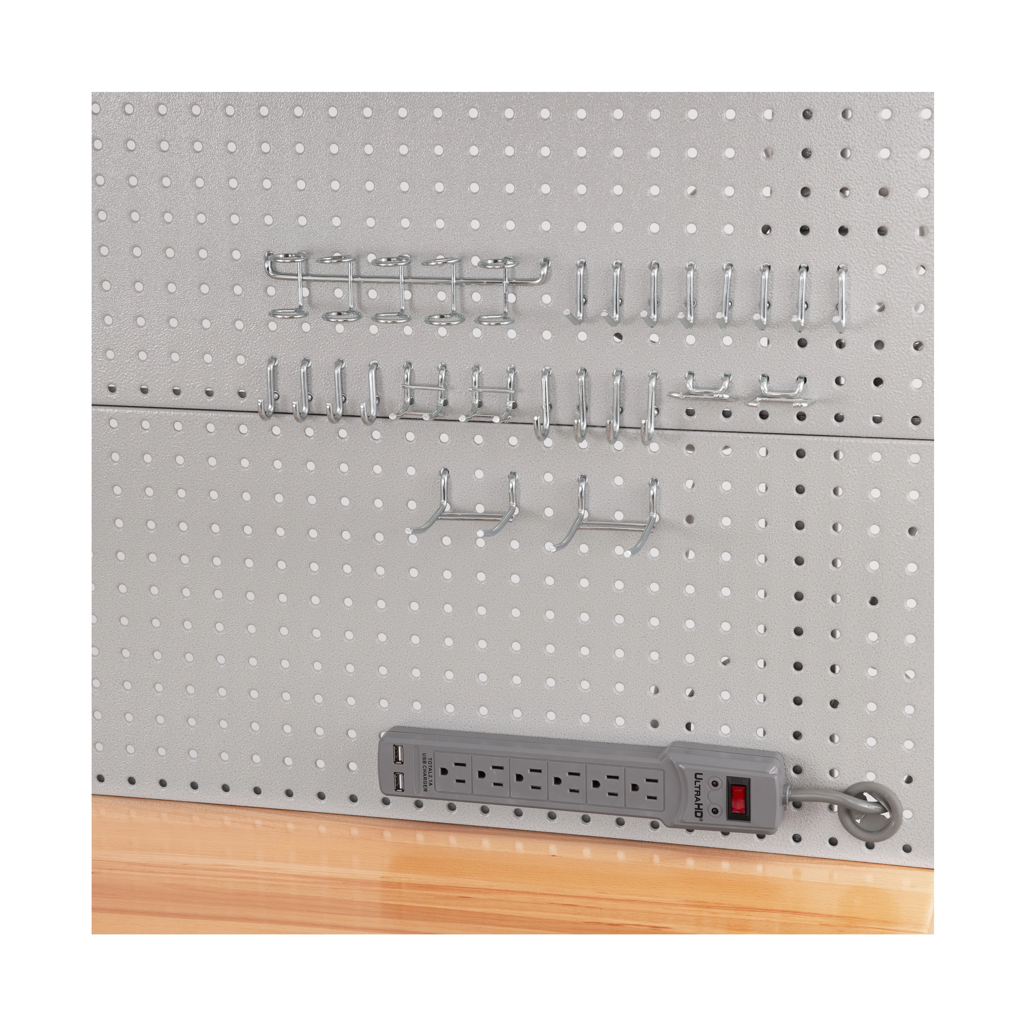 UltraHD® Lighted Workcenter w/ Wood Top and Pegboard, Granite - Image 8