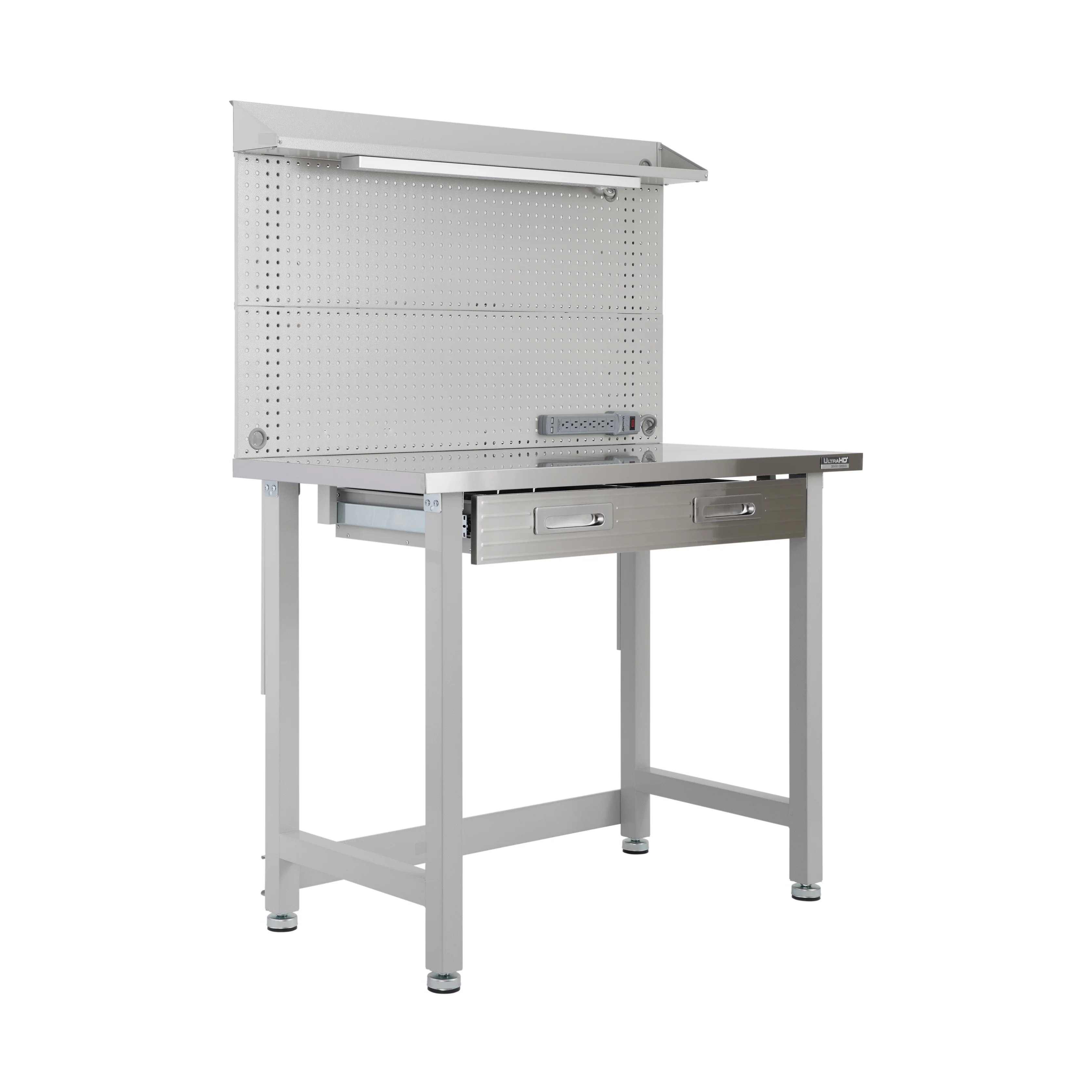UltraHD® Lighted Workcenter w/ Stainless Steel Top and Pegboard, Granite