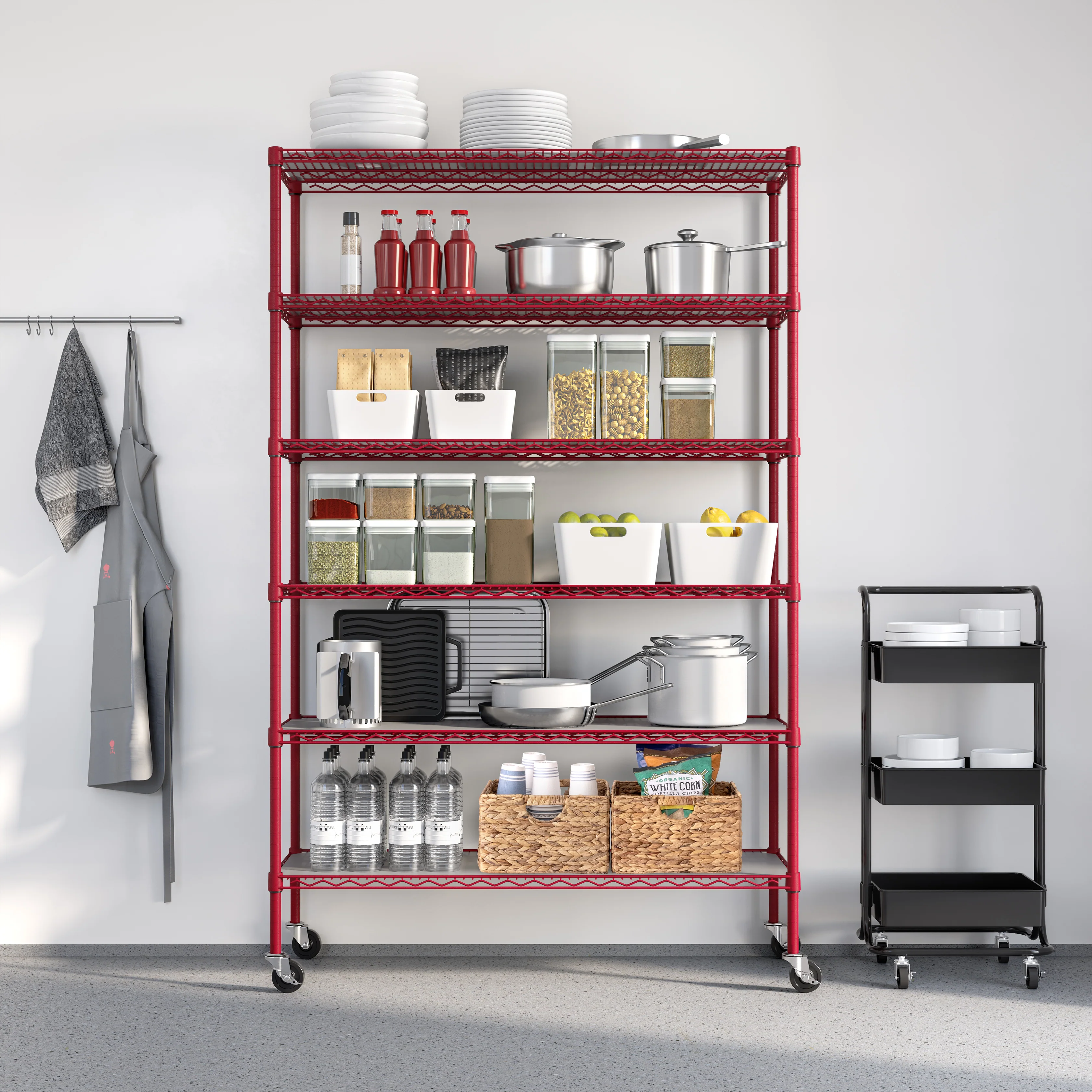 UltraDurable® 6-Tier NSF-Certified Steel Shelving with Shelf Liners, Red - Image 11