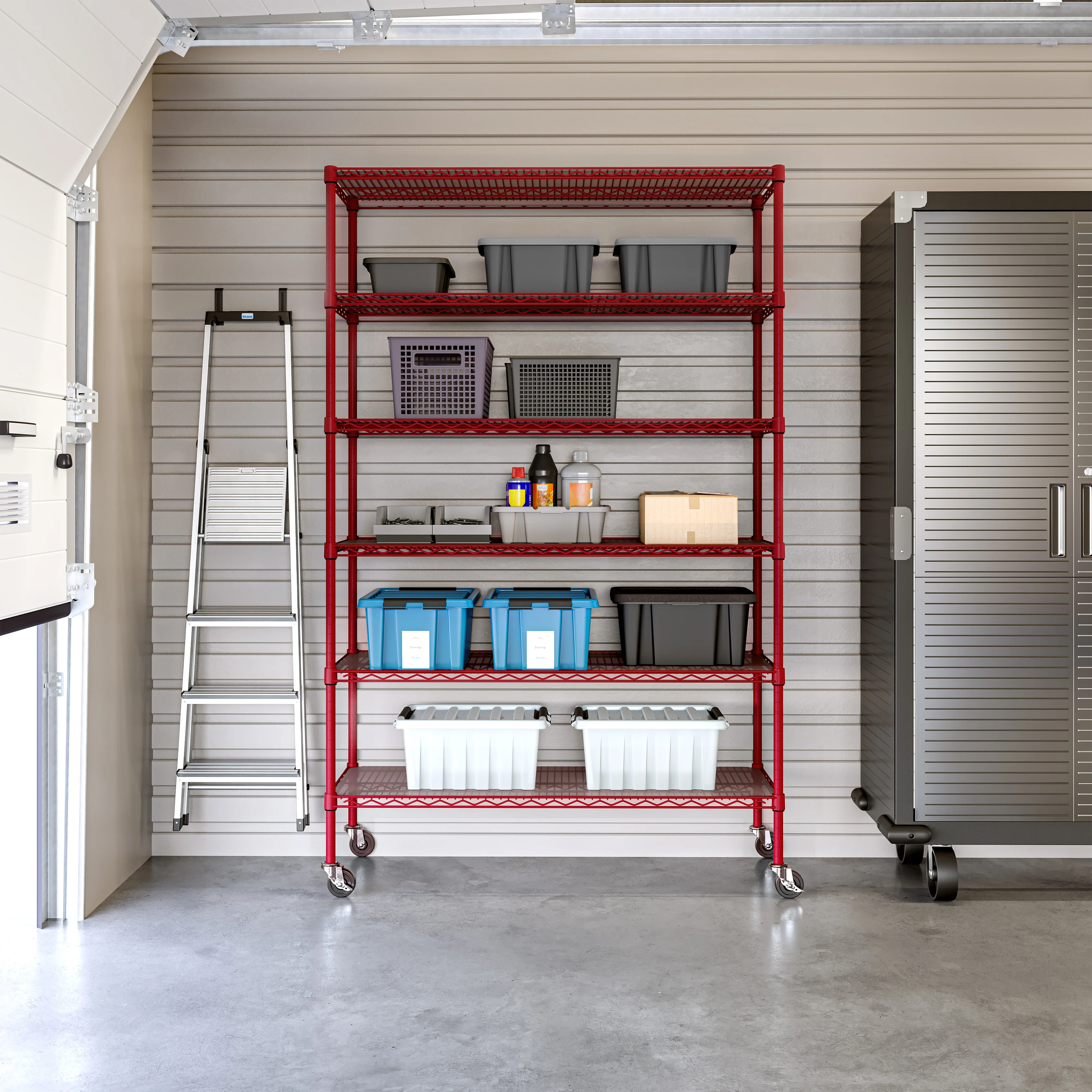 UltraDurable® 6-Tier NSF-Certified Steel Shelving with Shelf Liners, Red - Image 12