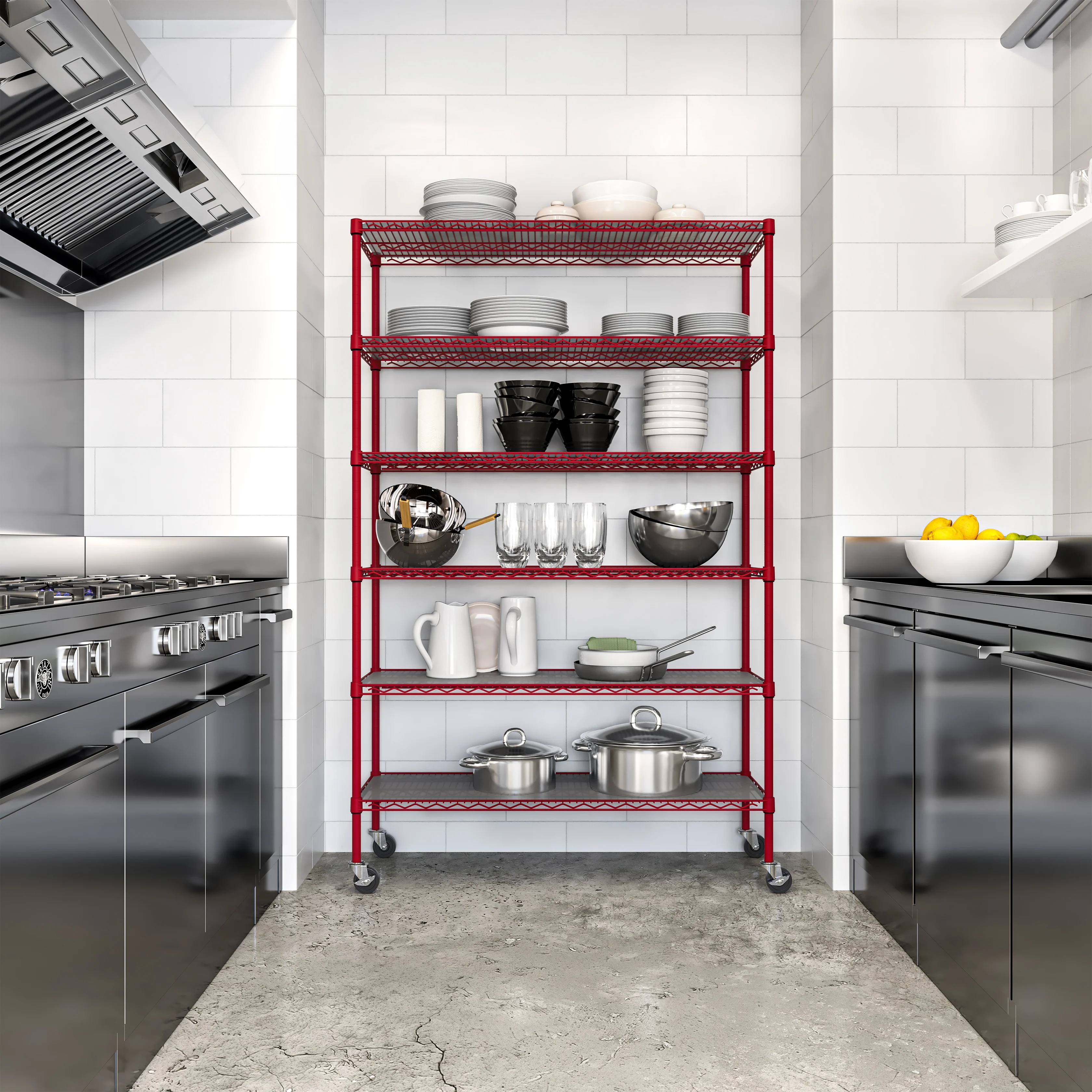 UltraDurable® 6-Tier NSF-Certified Steel Shelving with Shelf Liners, Red - Image 13
