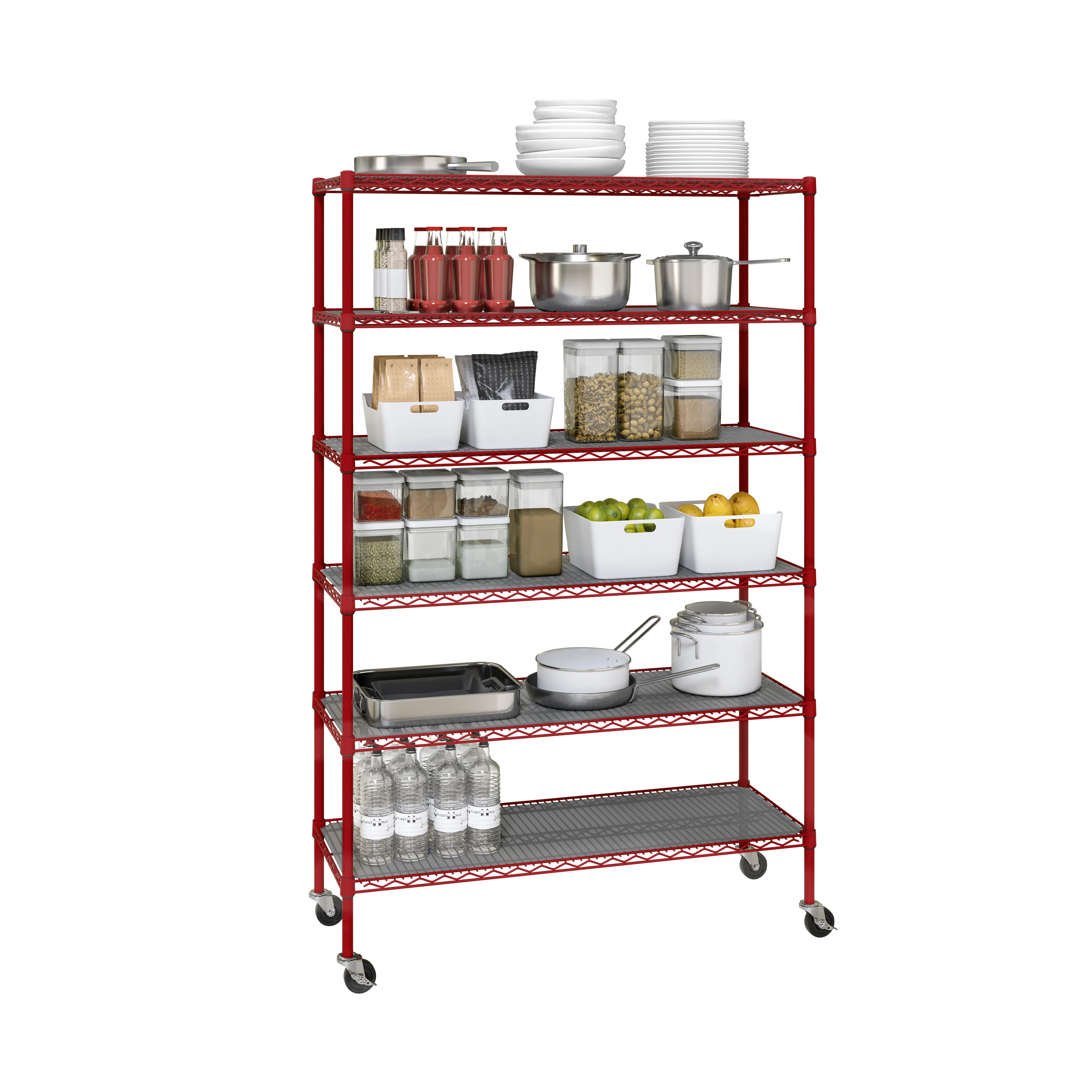 UltraDurable® 6-Tier NSF-Certified Steel Shelving with Shelf Liners, Red - Image 3
