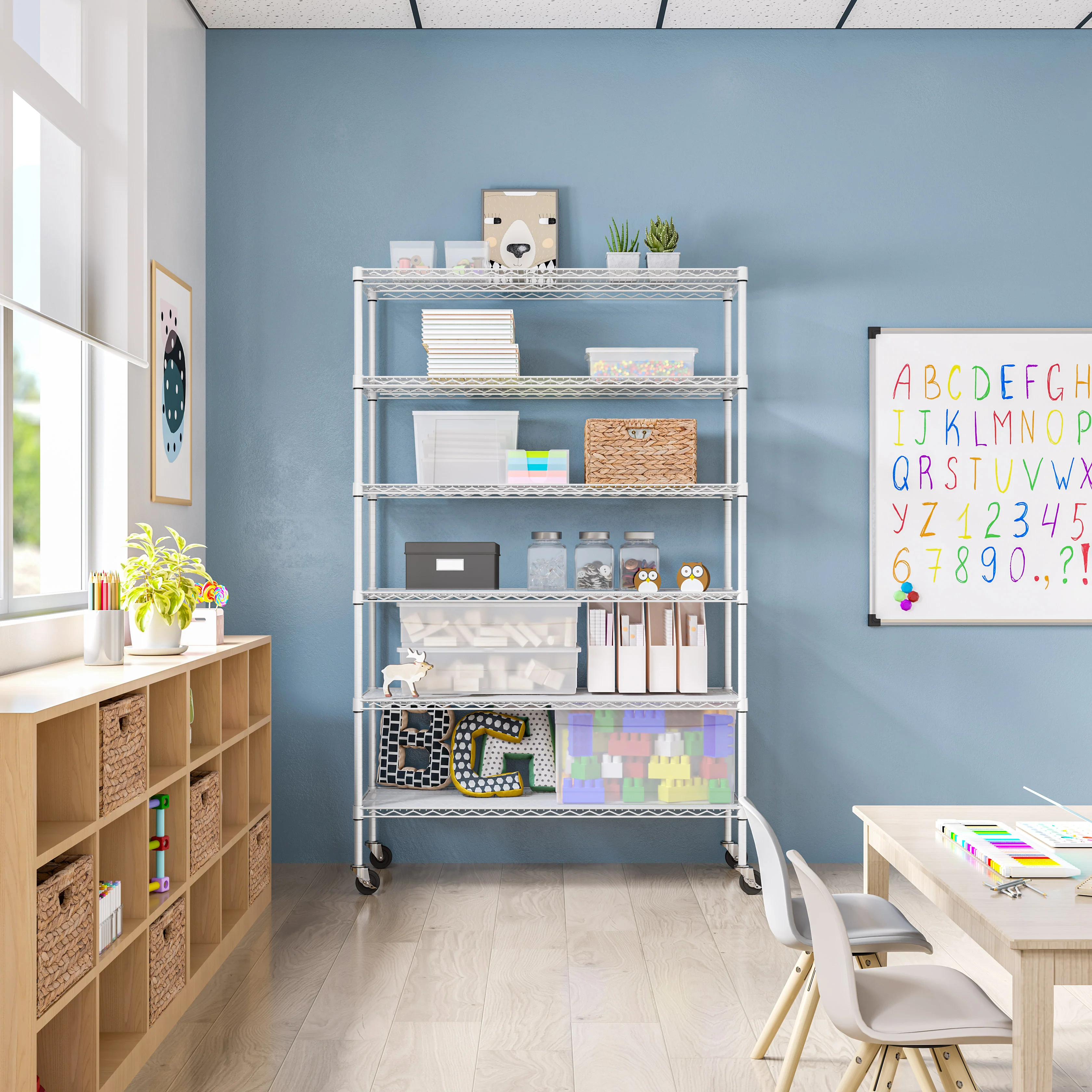 UltraDurable® 6-Tier NSF-Certified Steel Shelving with Shelf Liners, White - Image 7