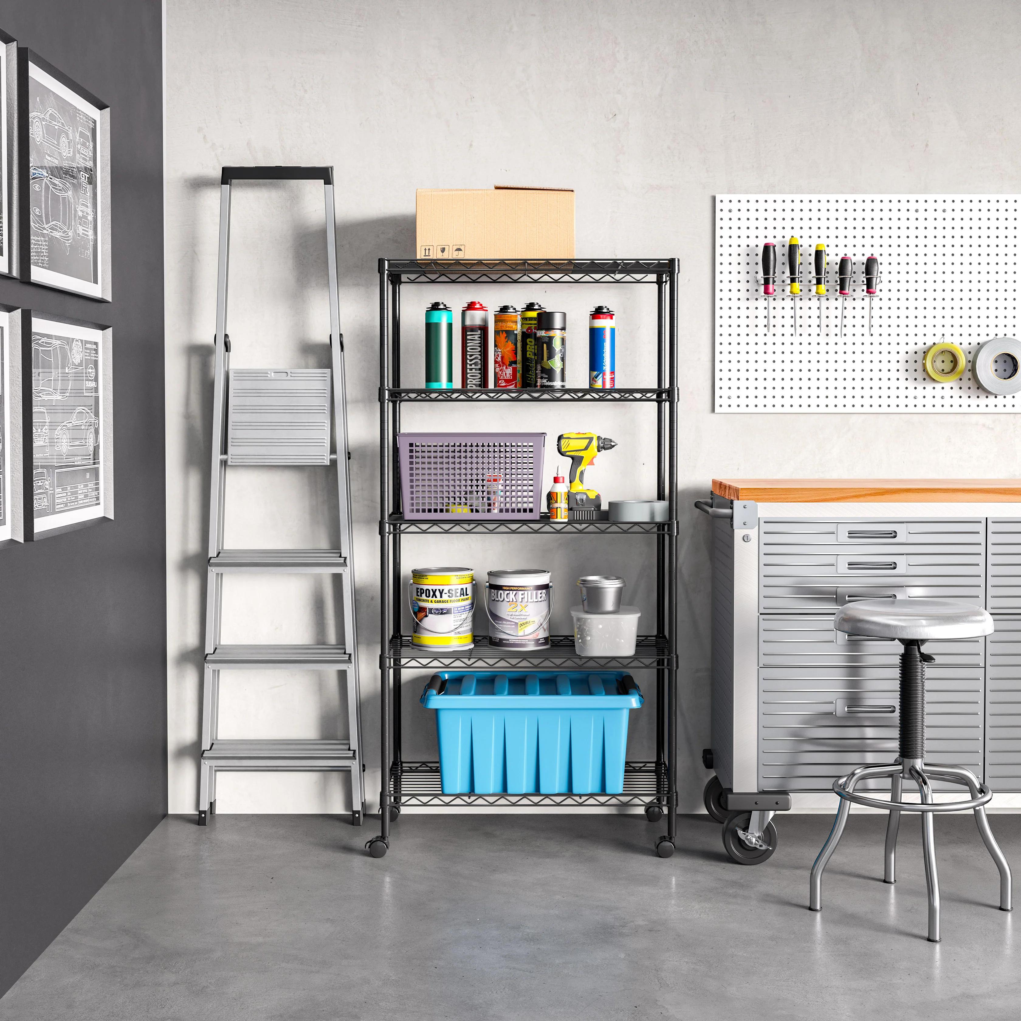5-Tier Steel Shelving, Black - Image 10