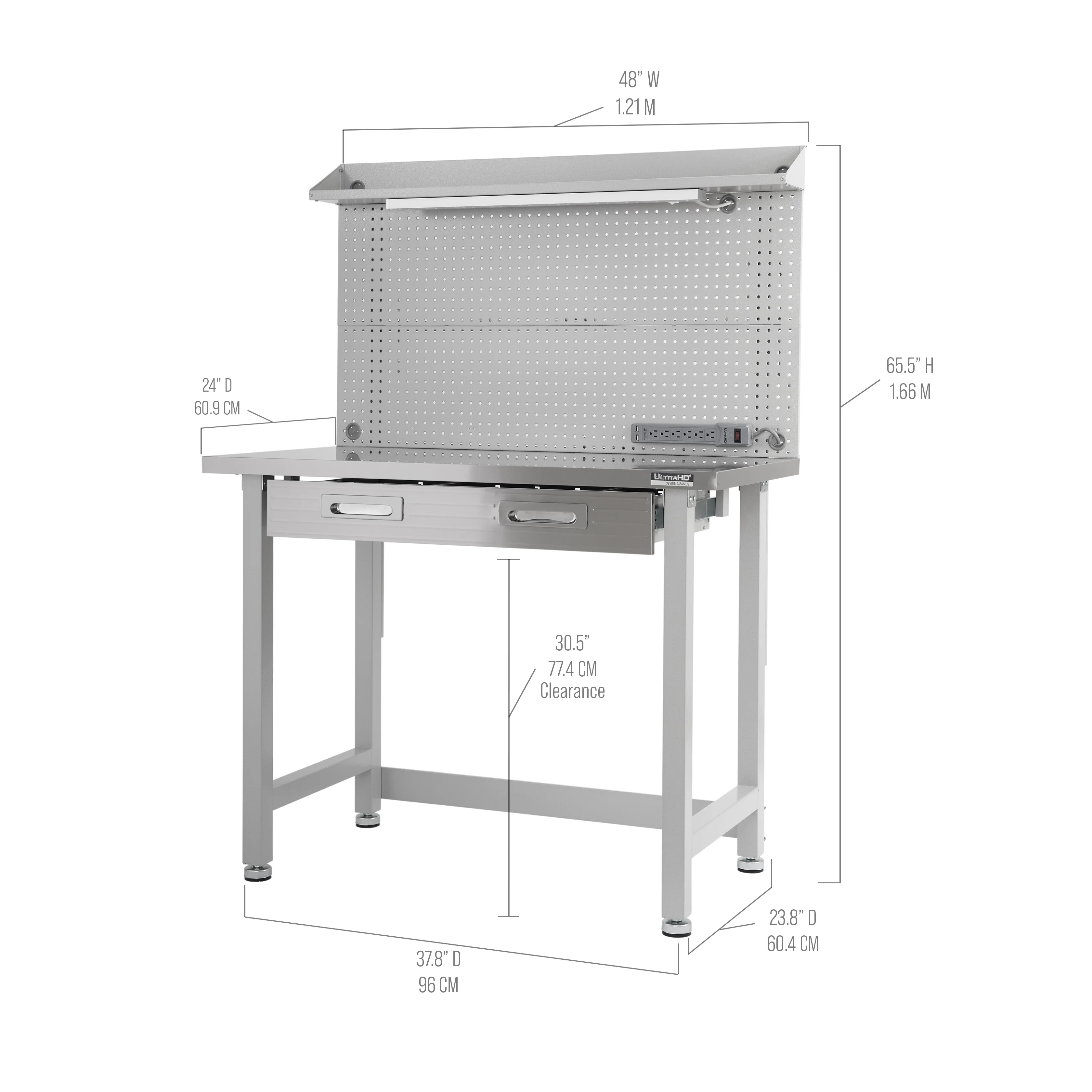 UltraHD® Lighted Workcenter w/ Stainless Steel Top and Pegboard, Granite - Image 3