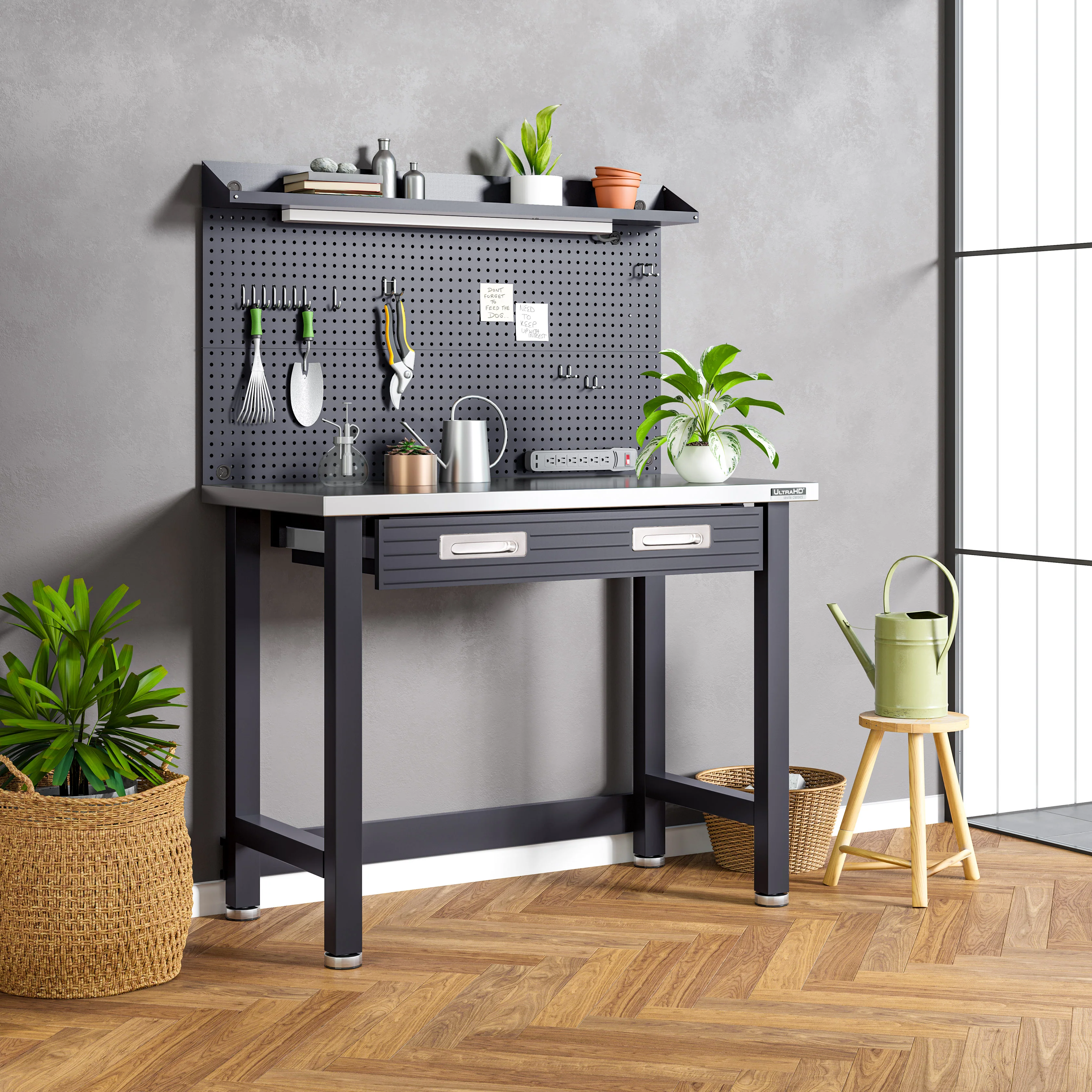 UltraHD® Lighted Workcenter w/ Stainless Steel Top and Pegboard, Graphite - Image 15